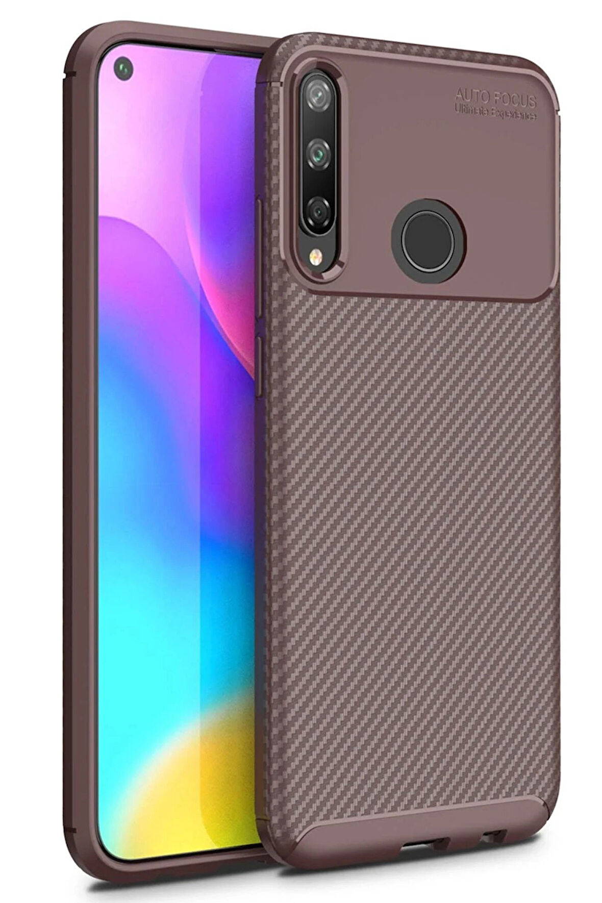 CPT50 Huawei P40 Lite E Kılıf Auto Focus Karbon Kapak - Kahverengi