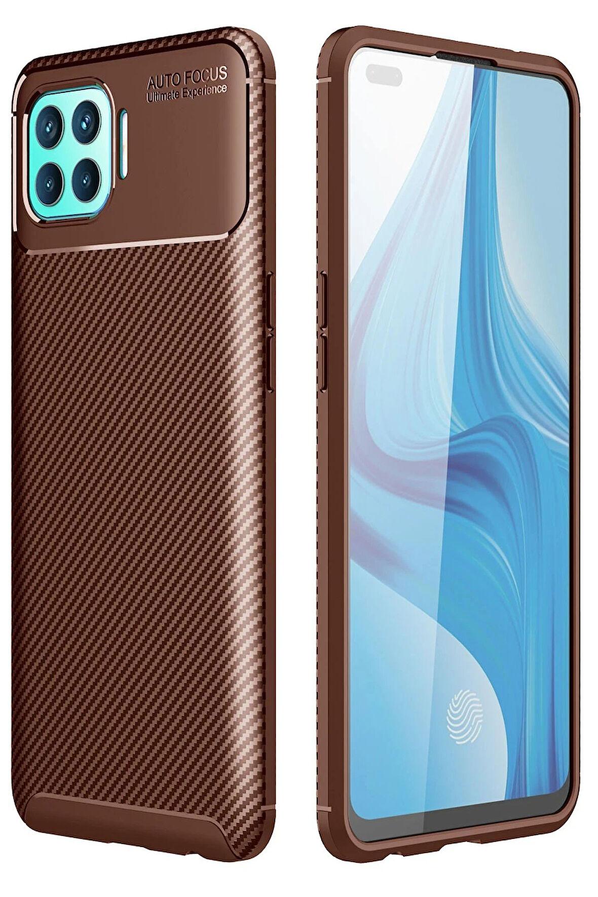 CPT50 Oppo Reno 4 Lite Kılıf Auto Focus Karbon Kapak - Kahverengi
