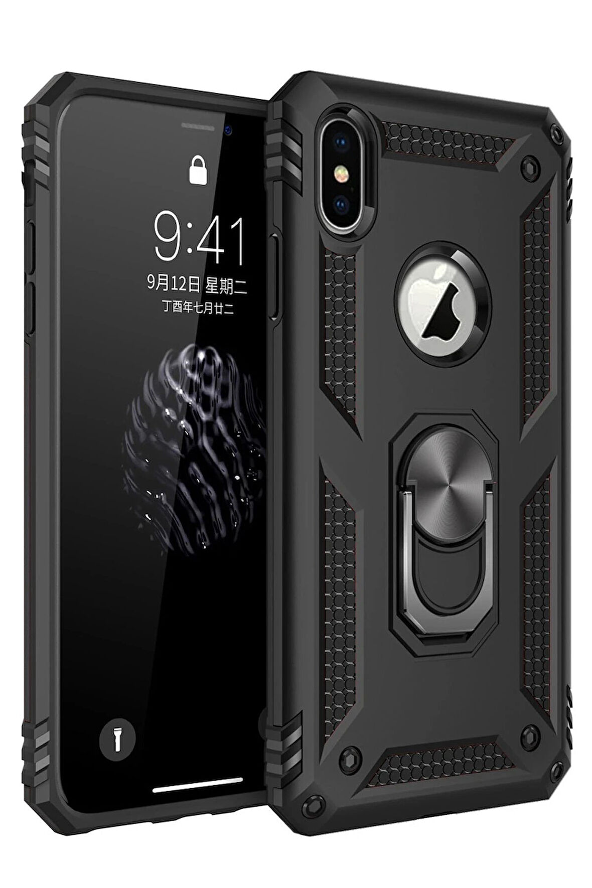 CPT50 iPhone XS Max Kılıf Sofya Yüzüklü Silikon Kapak - Siyah