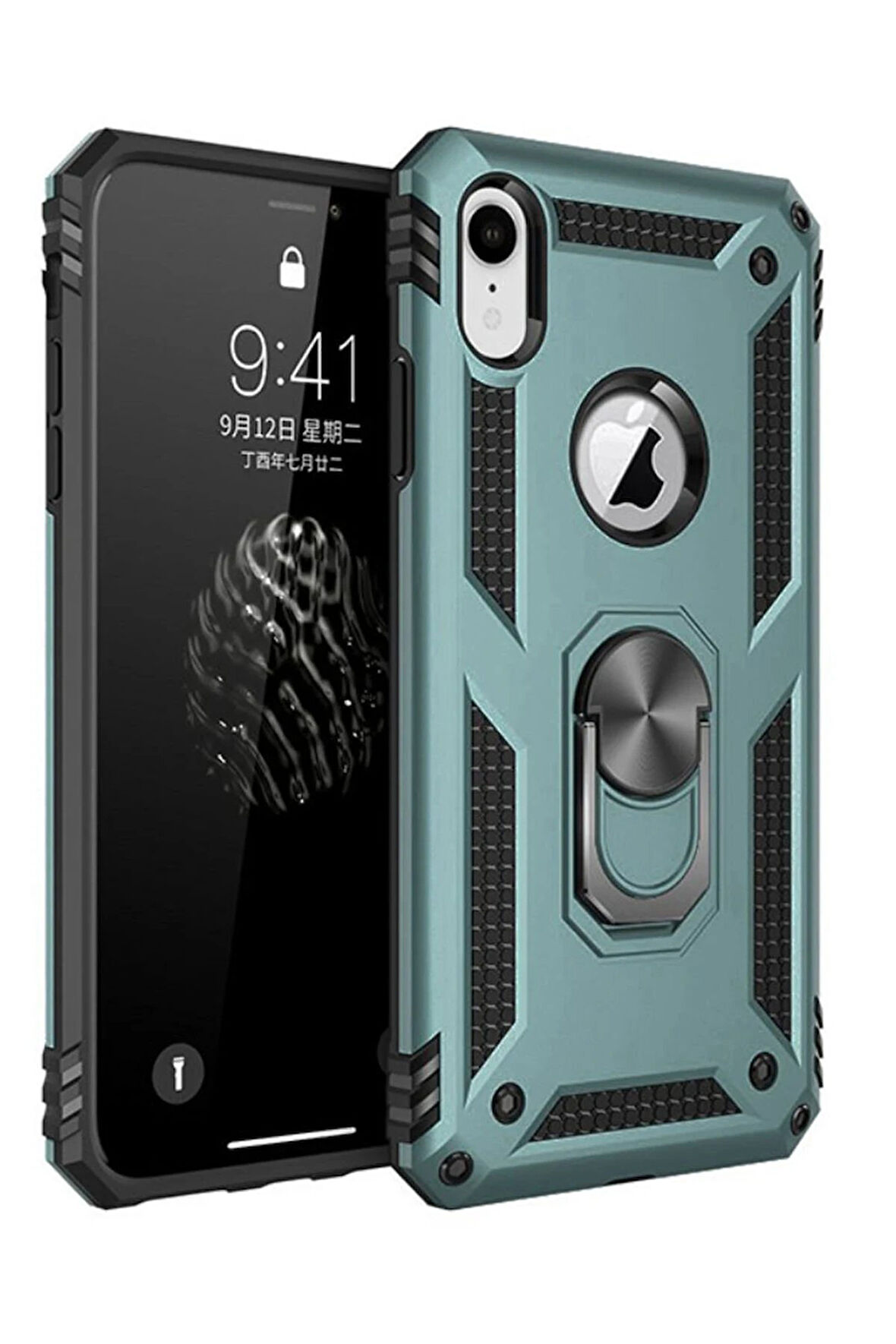 CPT50 iPhone XR Kılıf Sofya Yüzüklü Silikon Kapak - Yeşil