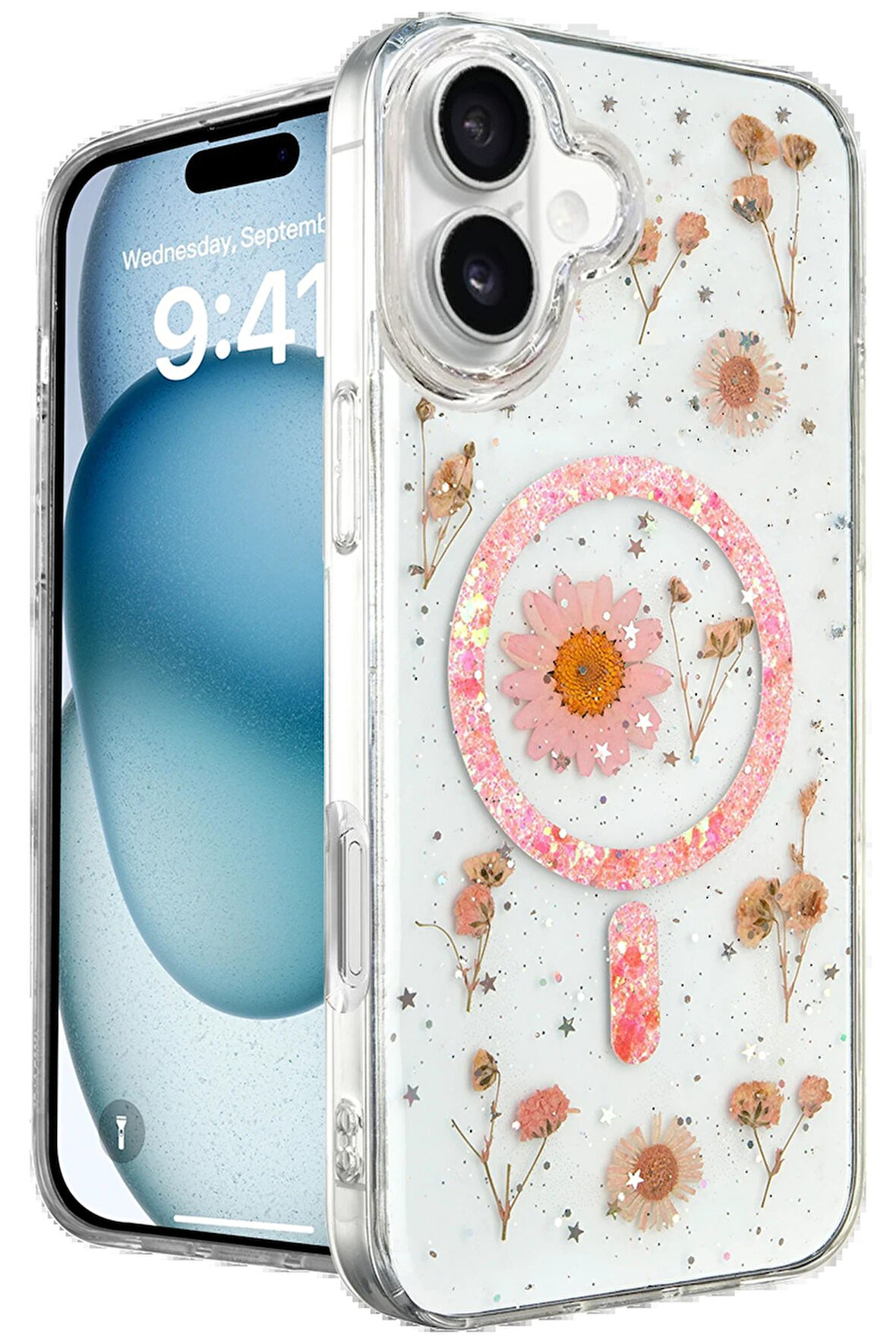 CPT50 iPhone 16 Kılıf Daisy Simli Magsafe Kapak - Pembe