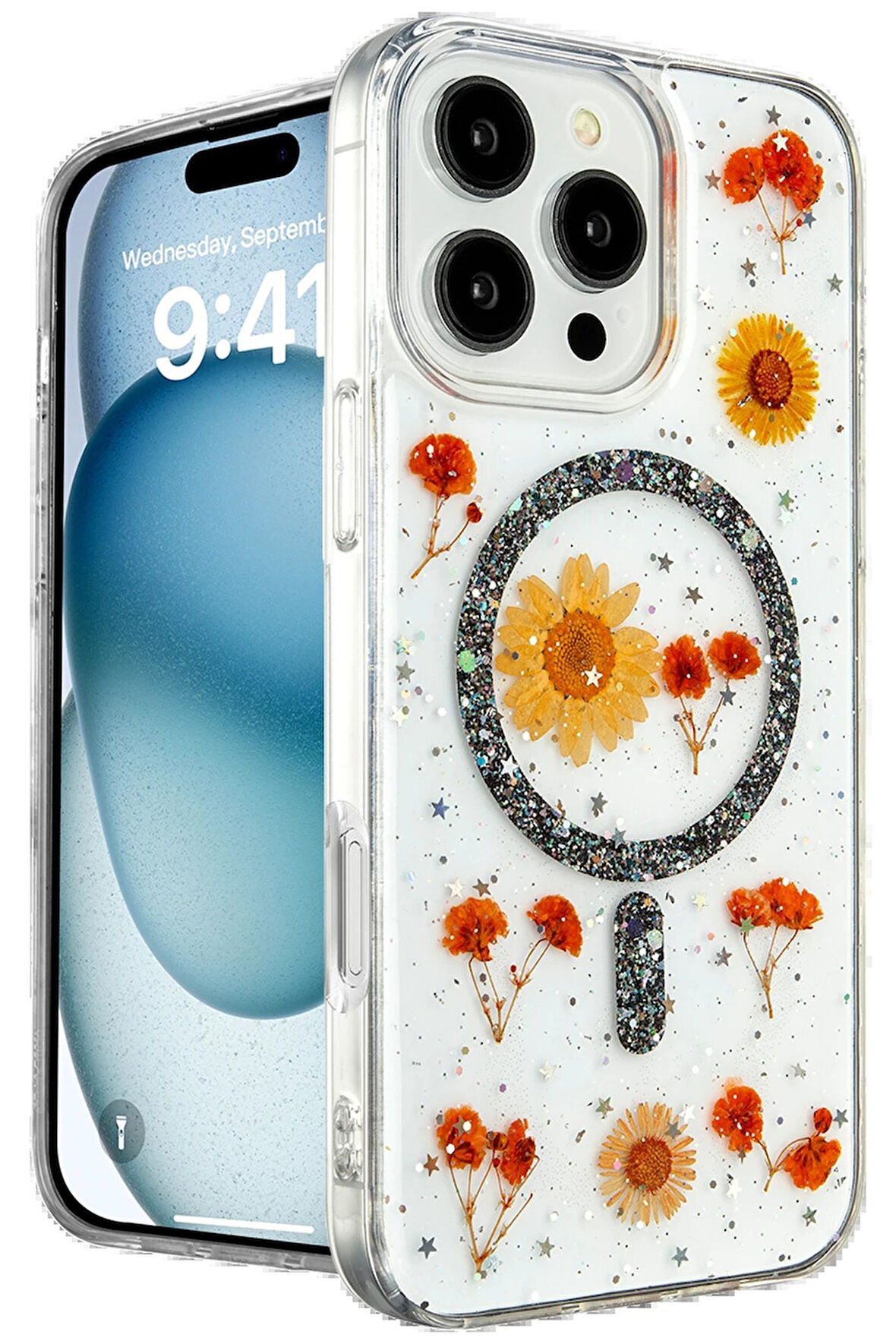 CPT50 iPhone 16 Pro Kılıf Daisy Simli Magsafe Kapak - Siyah