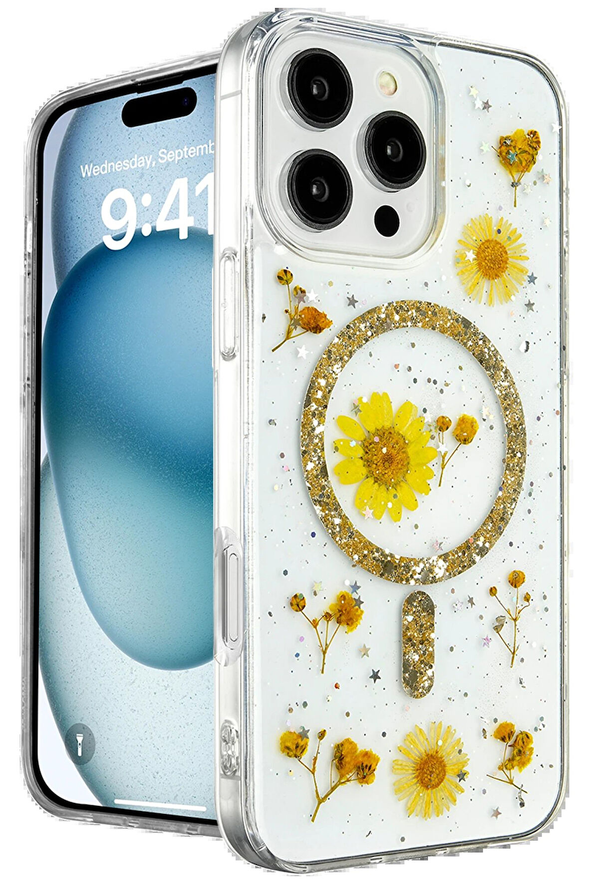 CPT50 iPhone 16 Pro Kılıf Daisy Simli Magsafe Kapak - Gold