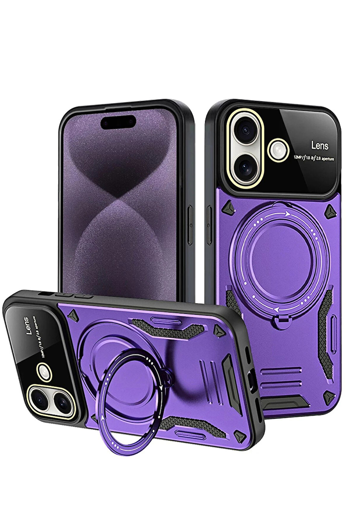CPT50 iPhone 16 Kılıf Joy Lens Standlı Kapak - Mor