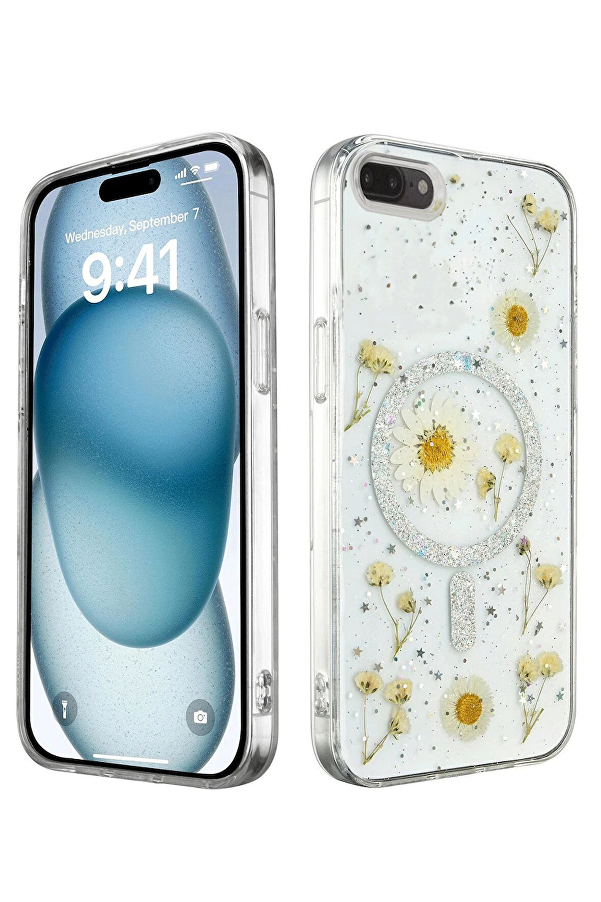 CPT50 iPhone 7 Kılıf Daisy Simli Magsafe Kapak - Gümüş