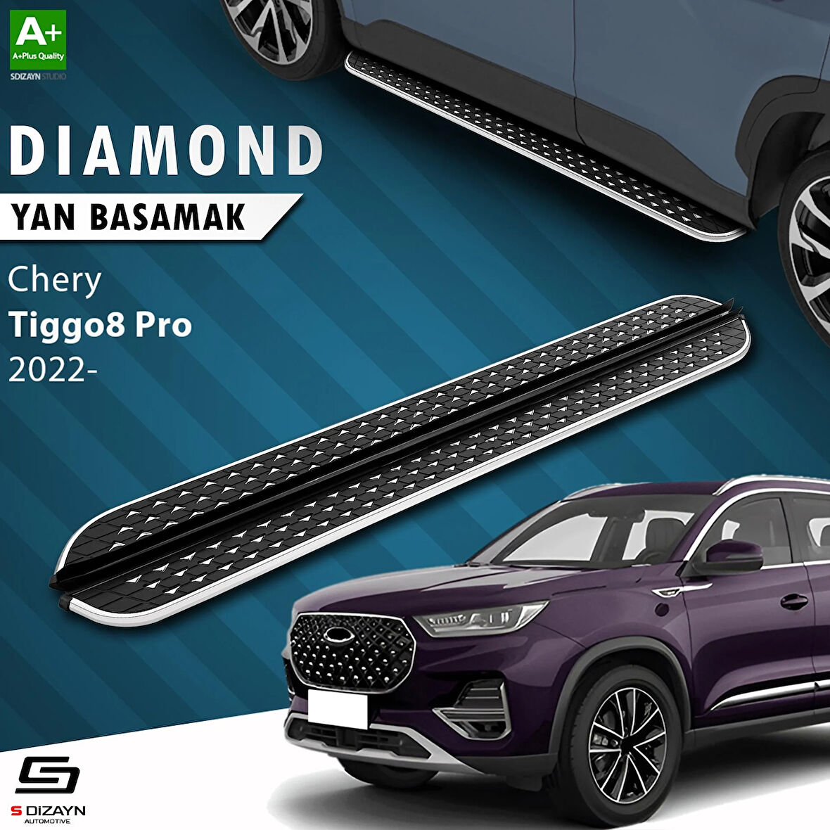 S-Dizayn Chery Tiggo8 Pro Diamond Krom Yan Basamak 183 Cm 2022 Üzeri A+ Kalite