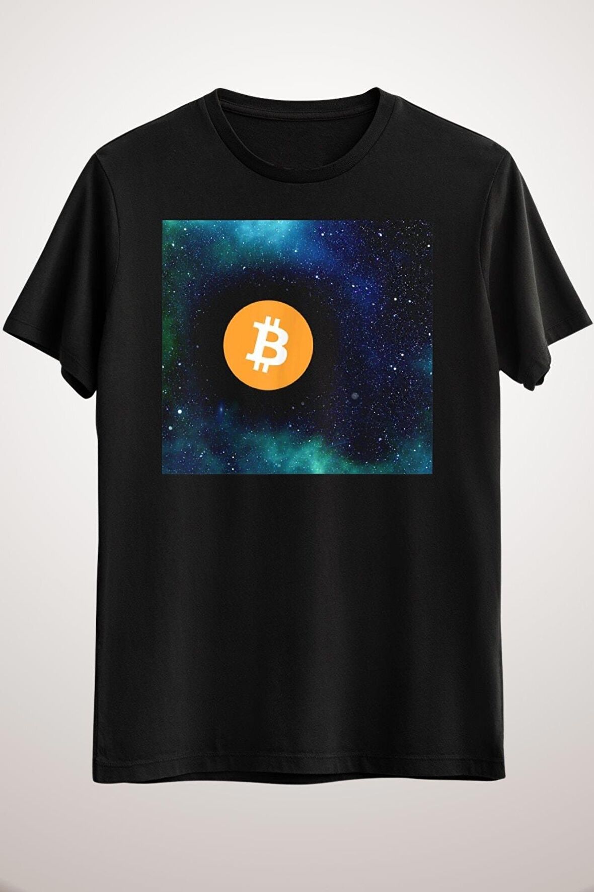Unisex Siyah Bitcoin Black Hole Image Abstract Cryptocurrency Long Sleeve T-shirt