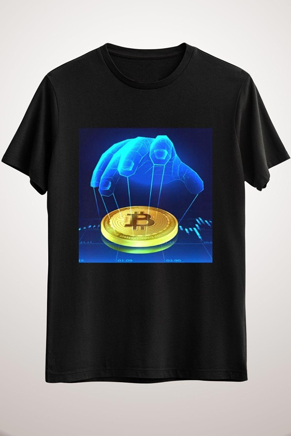 Unisex Siyah Bitcoin Cryptocurrency Digital Currency Classic T-shirt