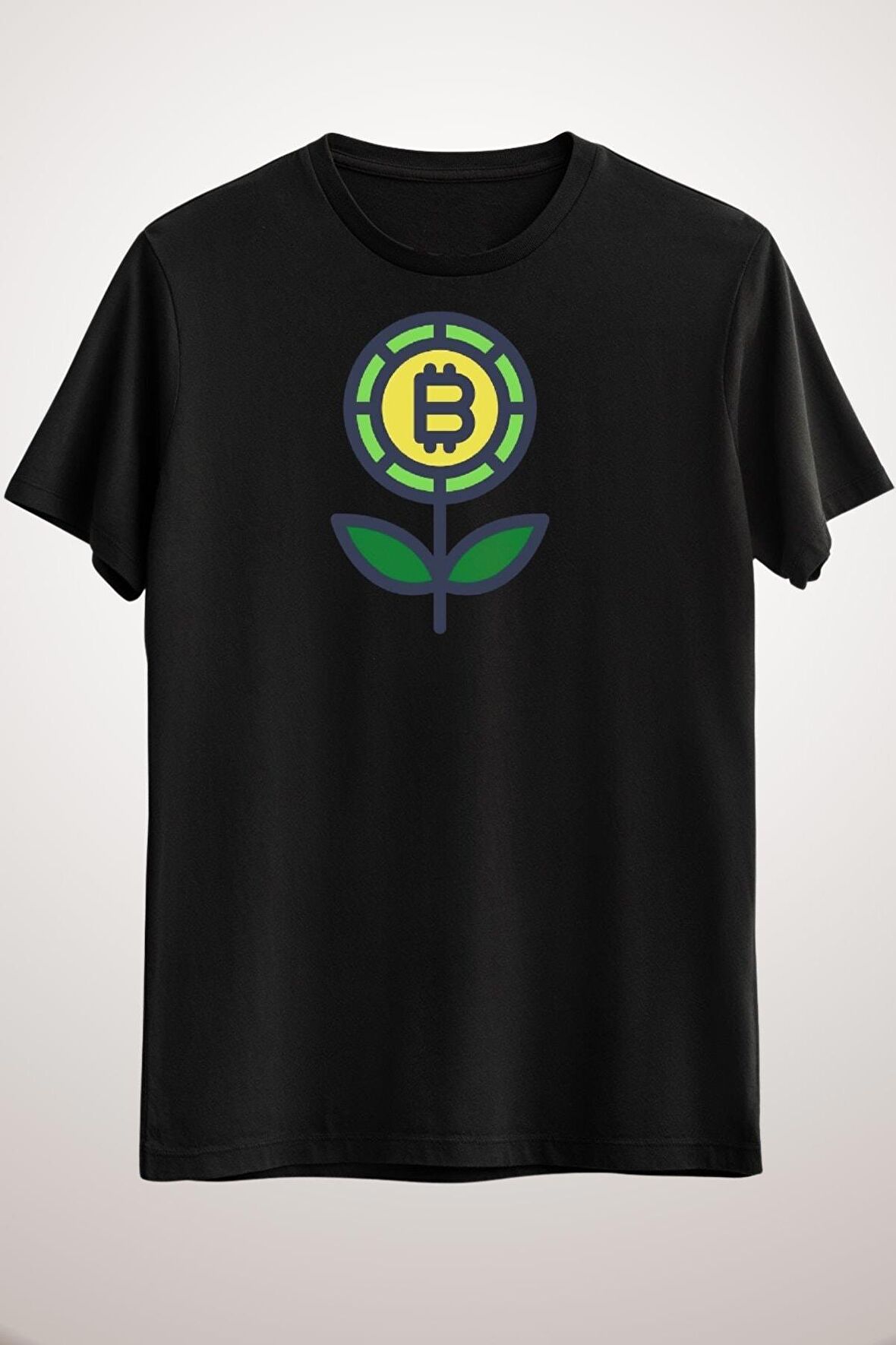 Unisex Siyah Bitcoin Flower Classic T-shirt