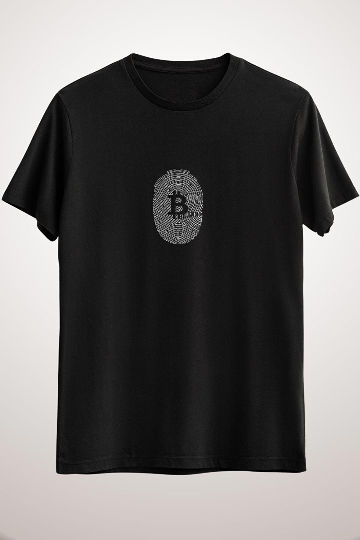 Unisex Siyah Bitcoin Print Whıte Large Classic T-shirt