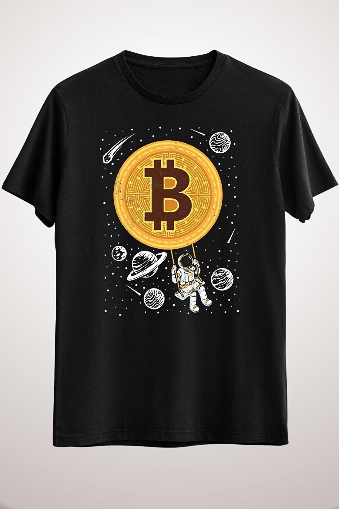 Unisex Siyah Bitcoin To The Moon Cryptocurrency Essential T-shirt