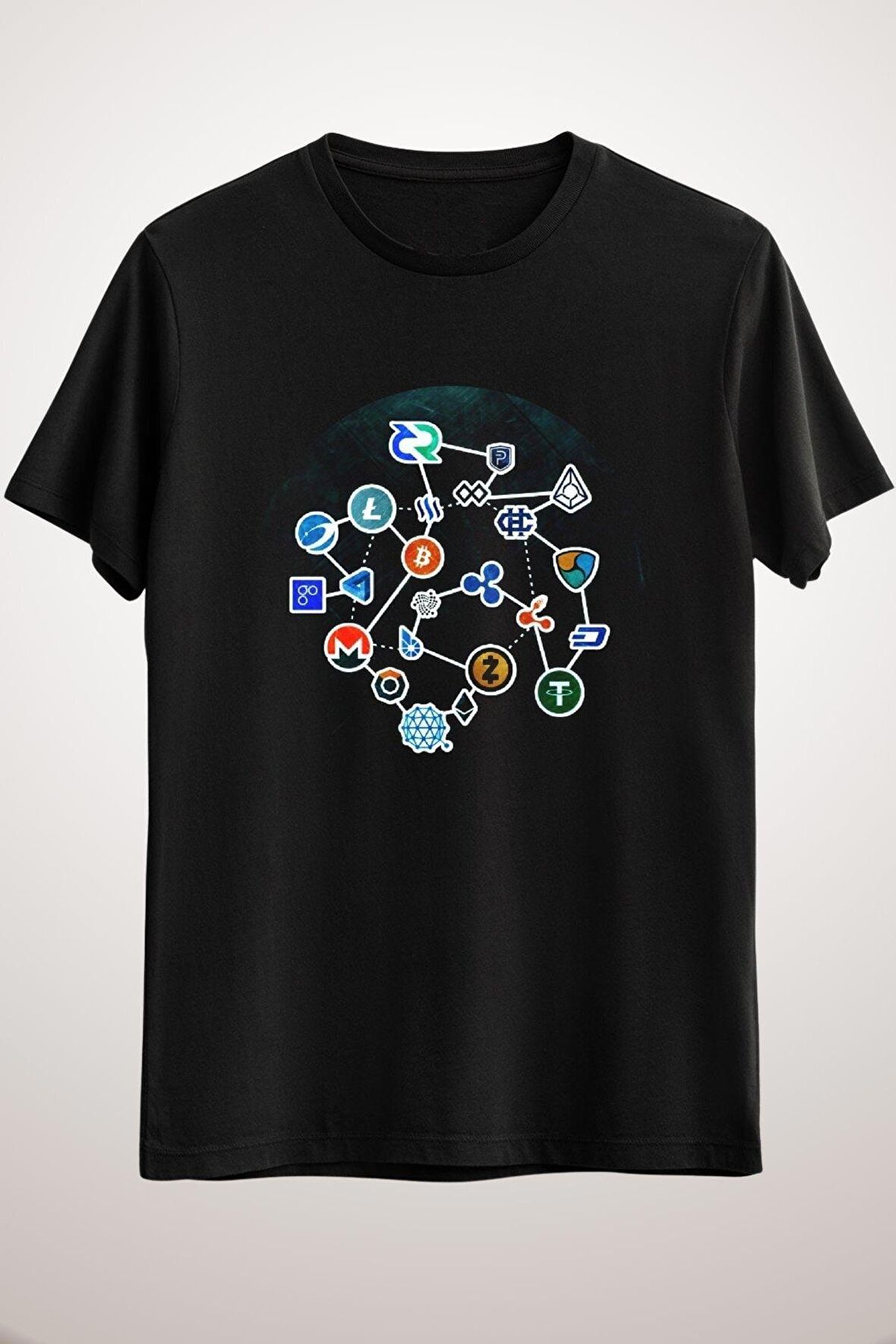 Unisex Siyah Blockchain Cryptocurrencies Classic T-shirt