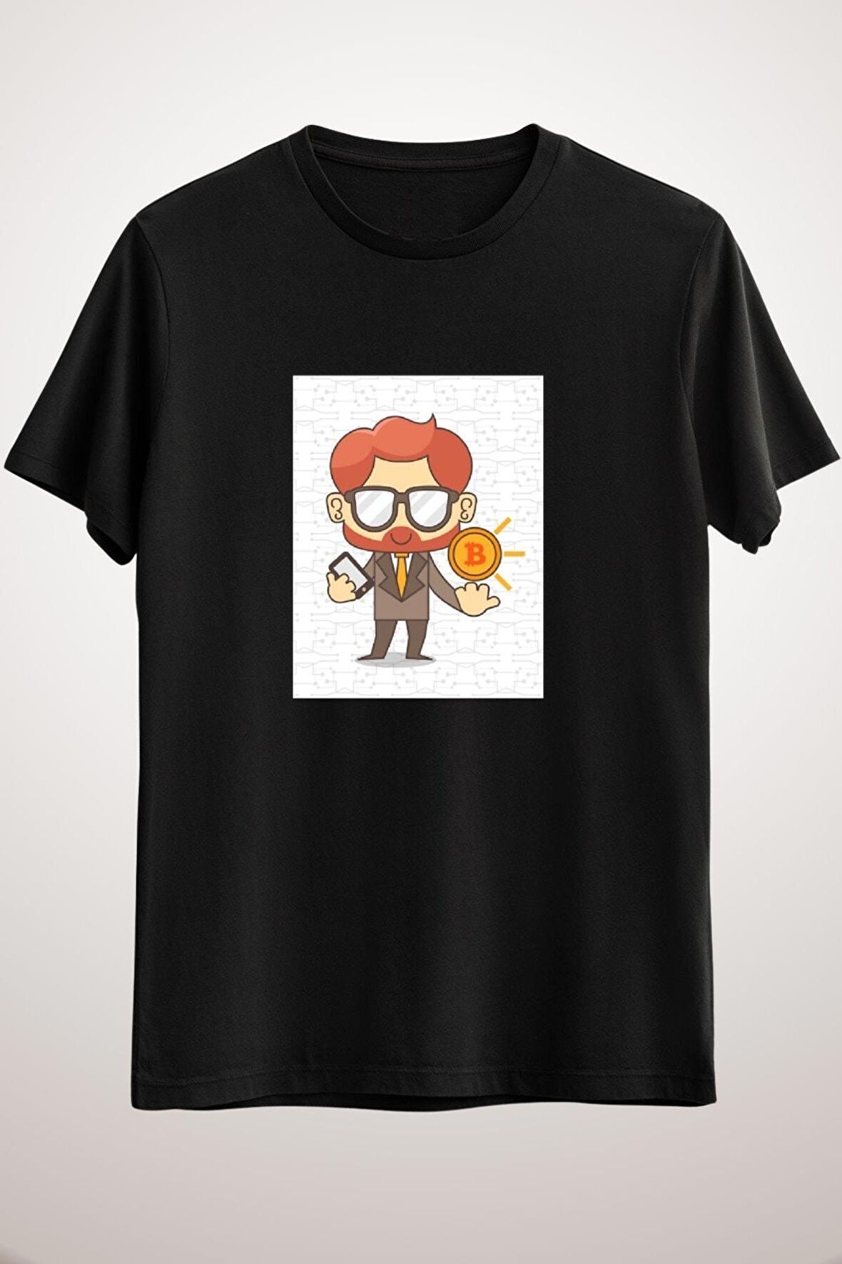 Unisex Siyah Businessman With Bitcoin And Cellphone T-shirt Classic T-shirt