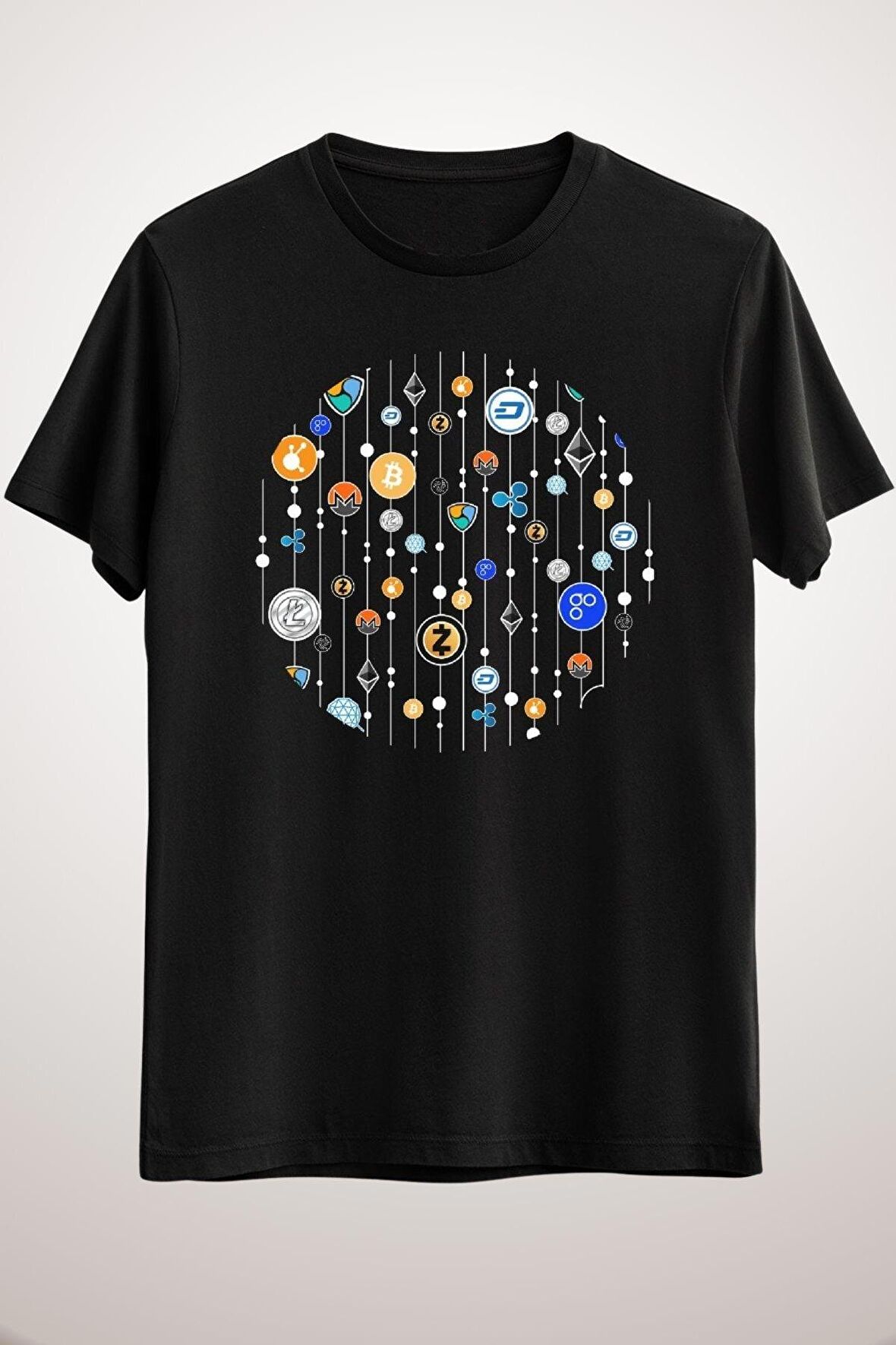 Unisex Siyah Cryptocurrency T-shirt. Ethereum Bitcoin Litecoin Classic T-shirt