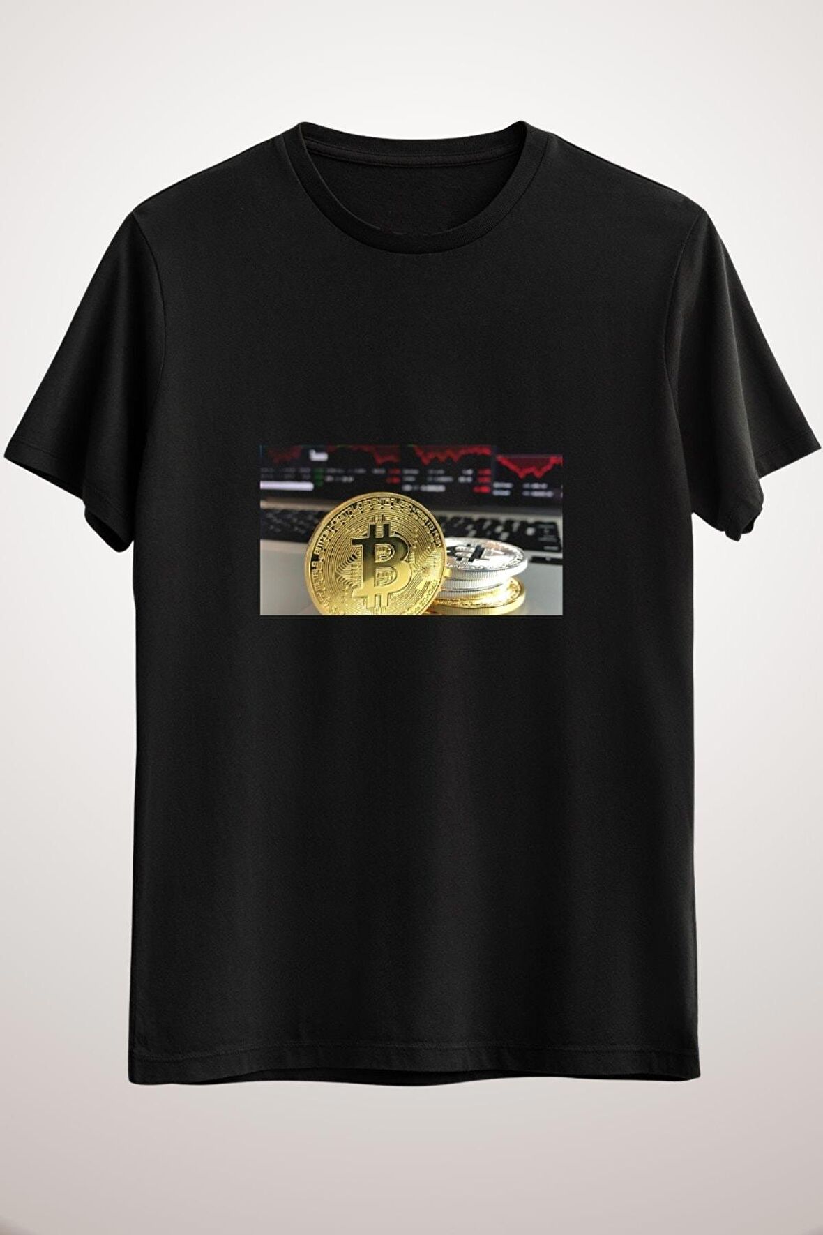 Unisex Siyah Currency Growth Symbol Classic T-shirt