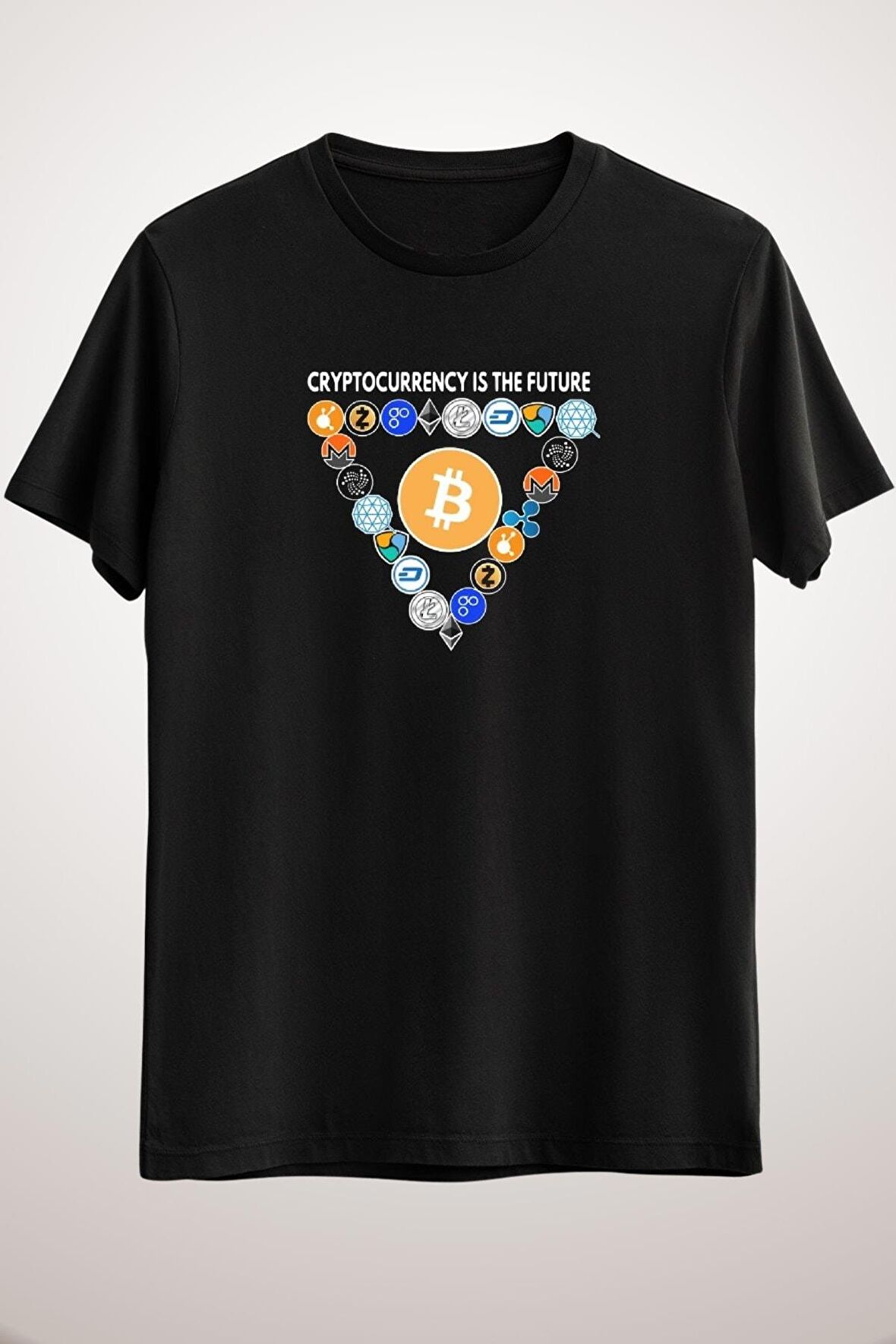 Unisex Siyah Digital Currencies In Triangle T-shirt. Bitcoin Classic T-shirt