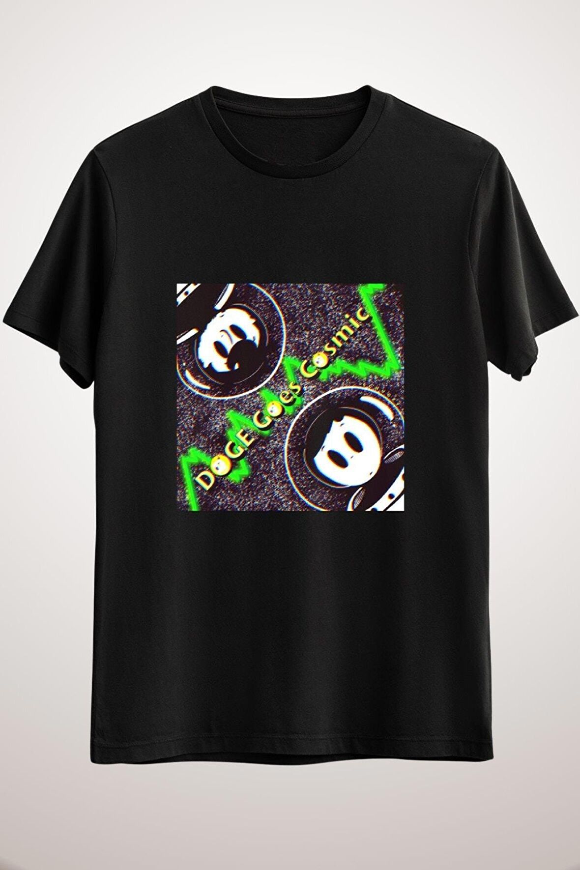 Unisex Siyah Doge Goes Cosmic Classic T-shirt
