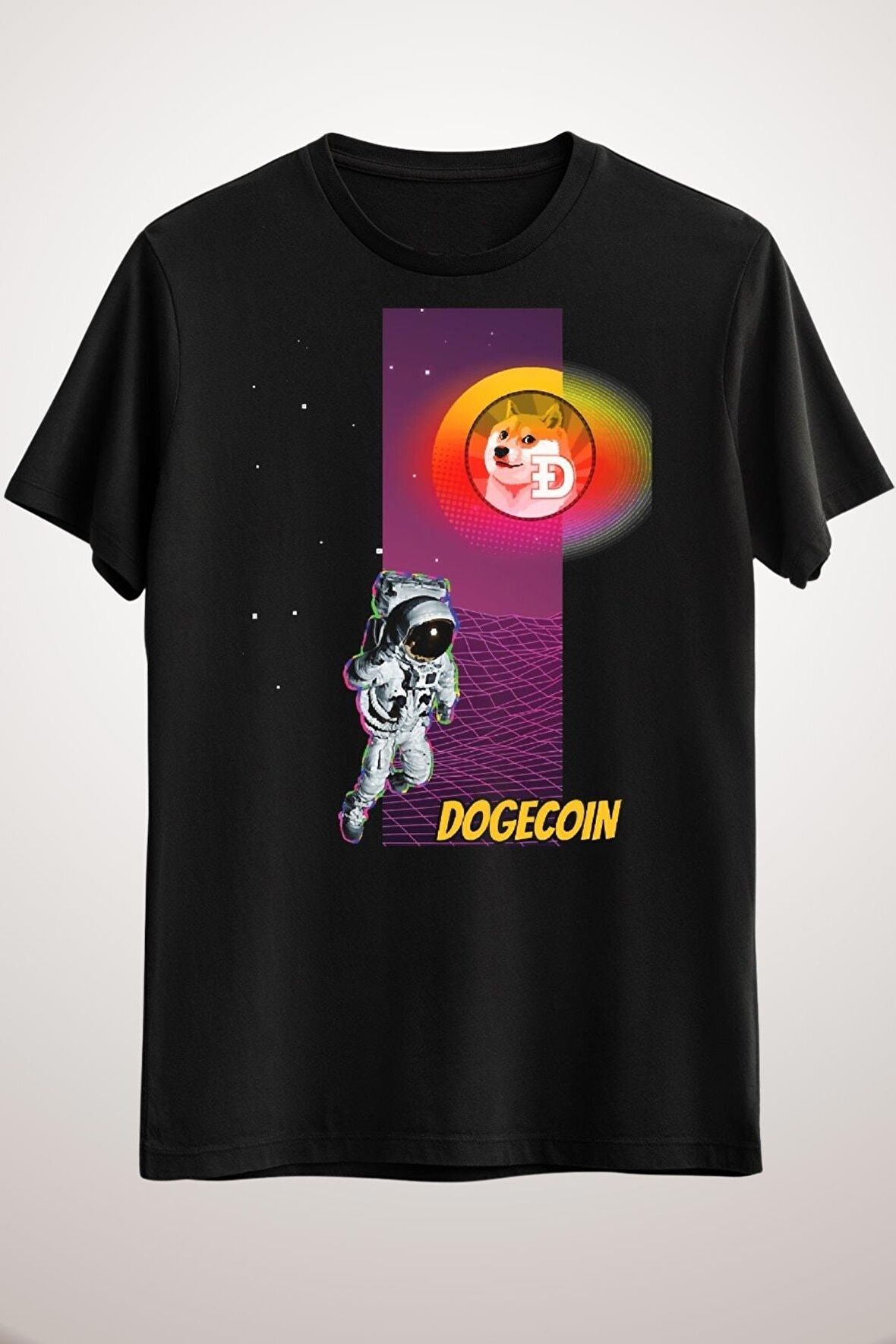 Unisex Siyah Dogecoin Doge Moon Man Art Classic Classic T-shirt