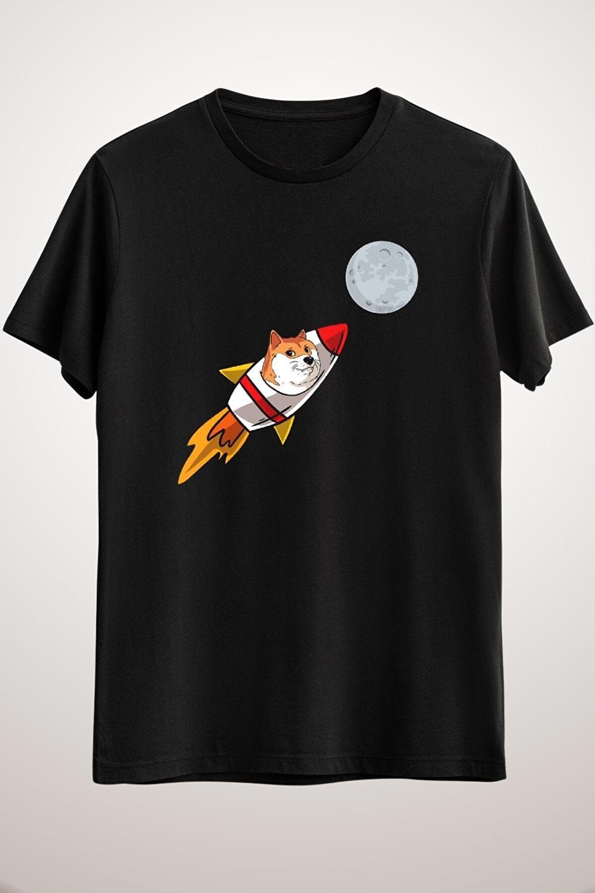 Unisex Siyah Dogecoin To The Moon Hodl Cryptocurrency Rocket Blockchain Essential T-shirt