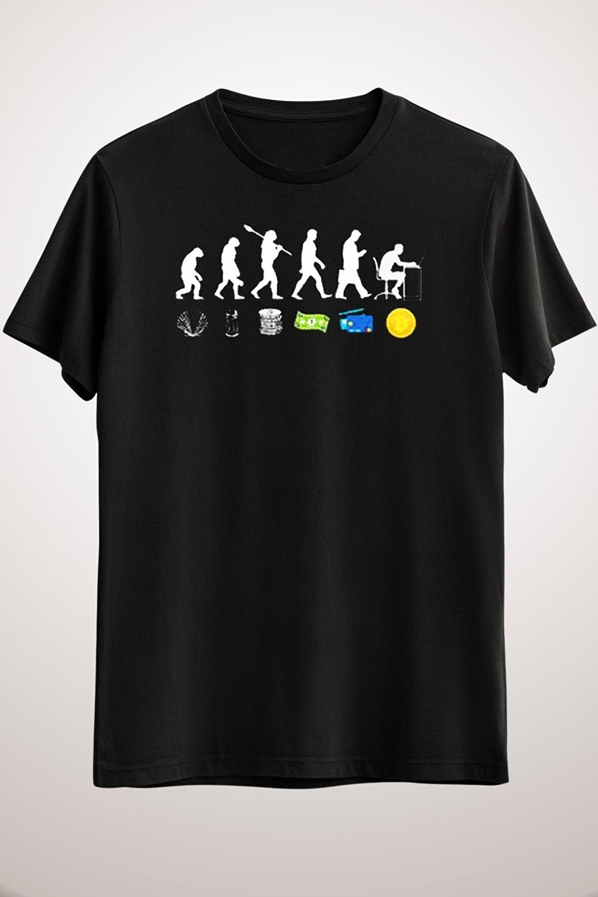 Unisex Siyah Evolution Of Money Classic T-shirt