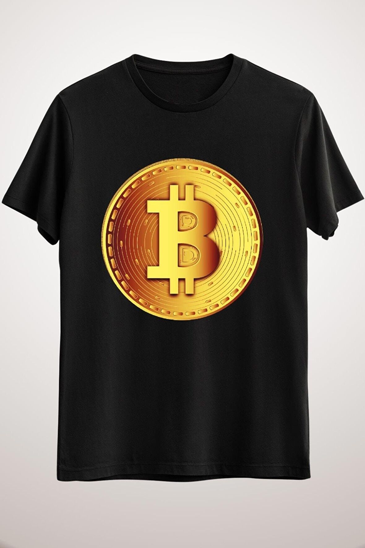 Unisex Siyah Golden Bitcoin Classic T-shirt