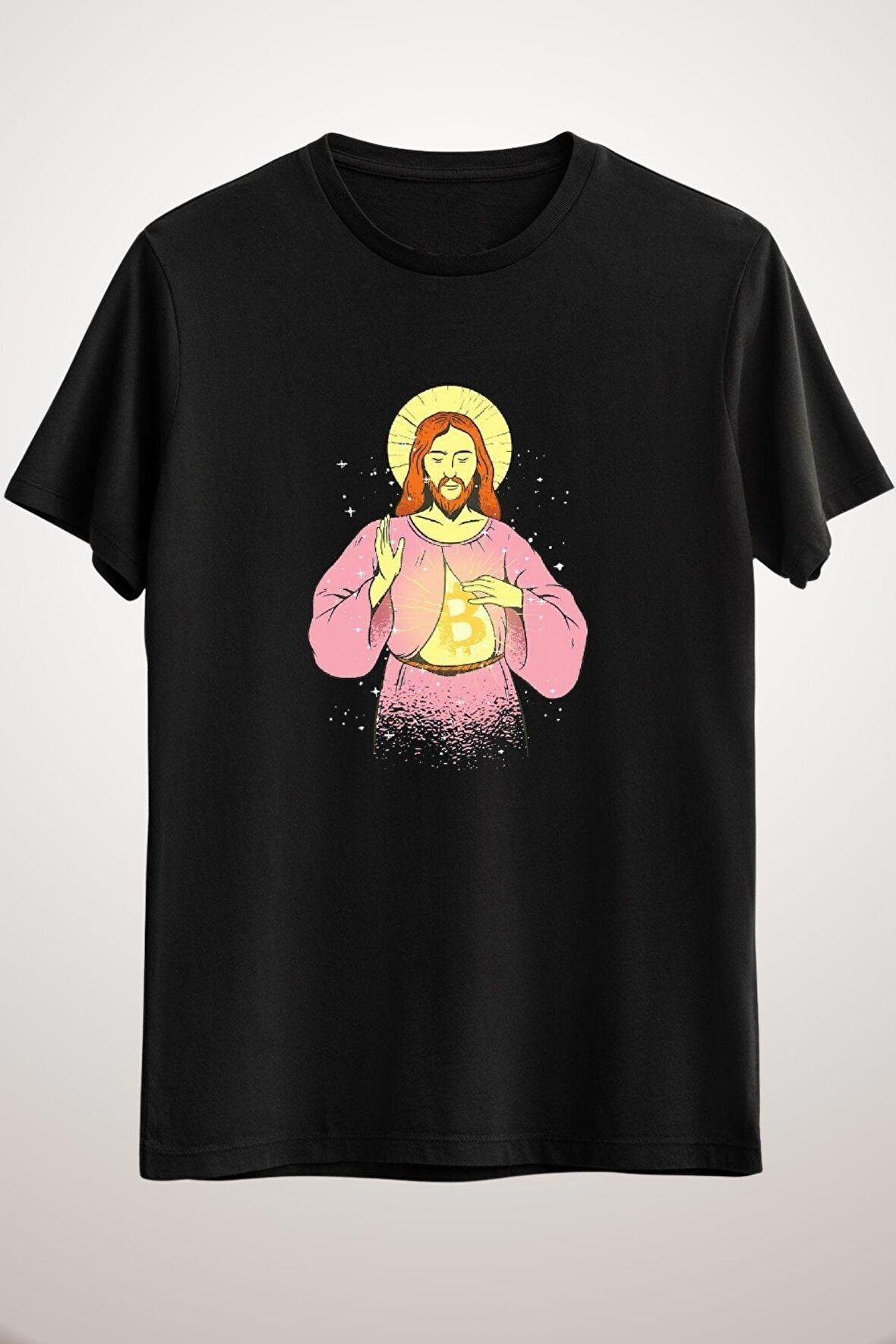 Unisex Siyah Jesus Christ Bitcoin Cryptocurrency Classic T-shirt