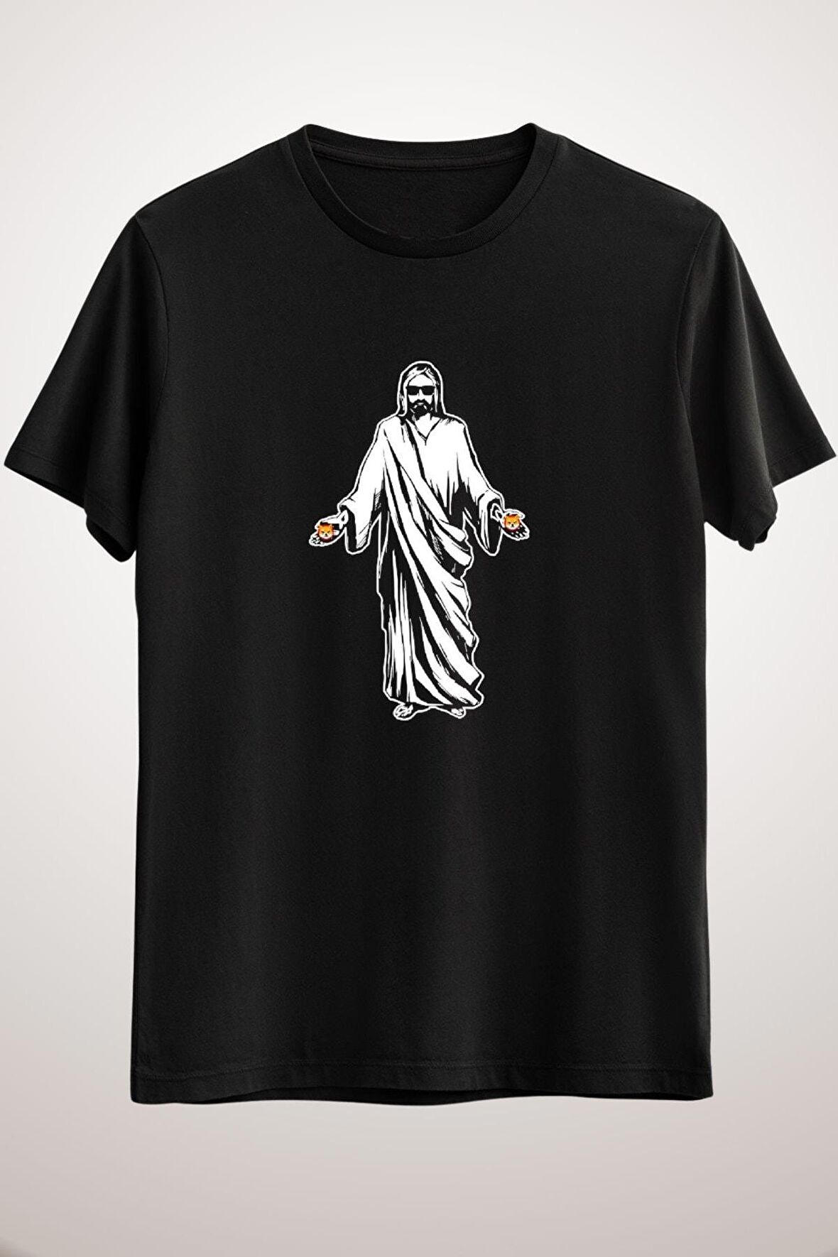 Unisex Siyah Jesus Shiba Inu Coin Funny Classic T-shirt