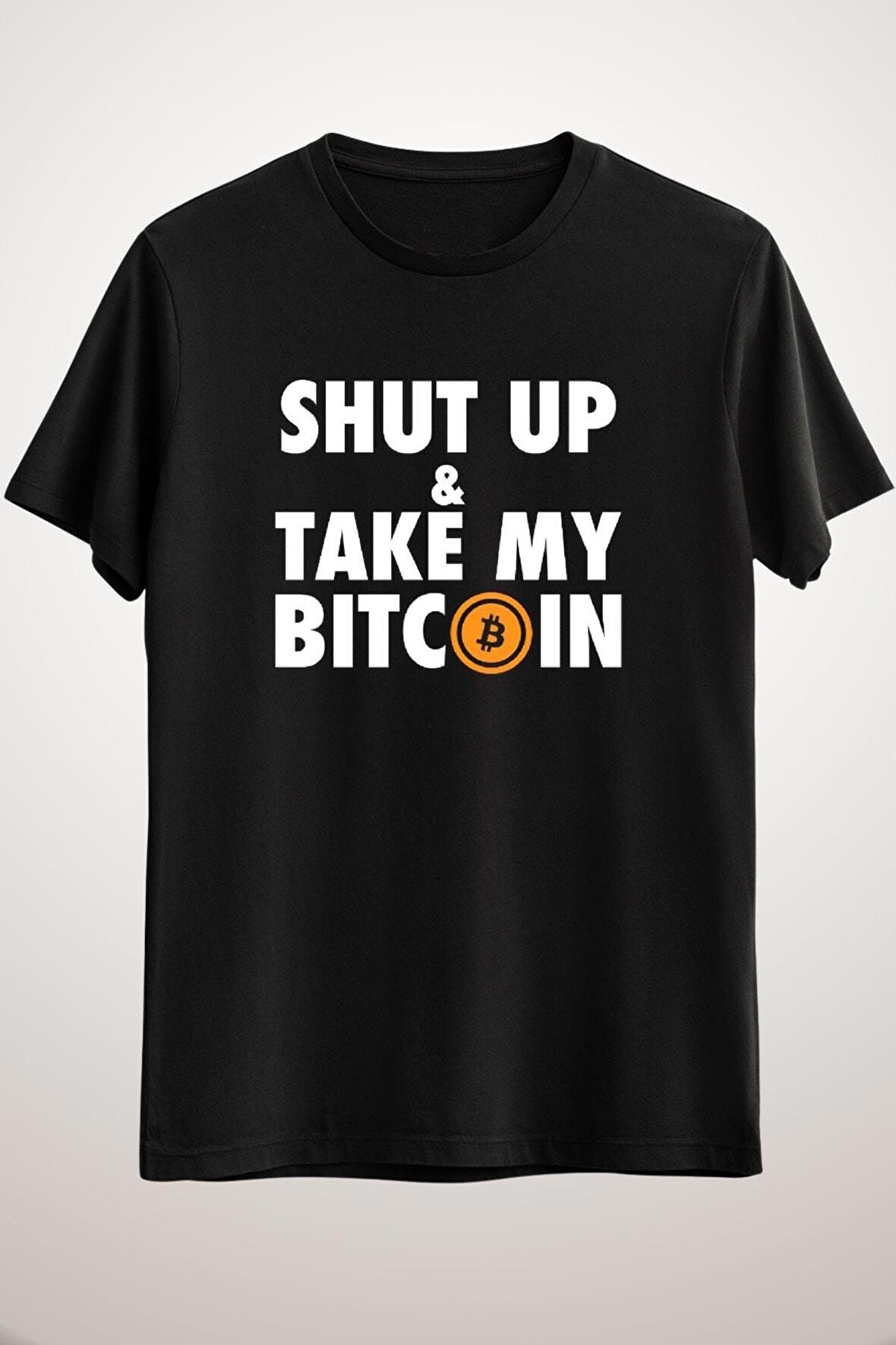 Unisex Siyah Shut Up Take My Bitcoin Funny Crypto Currency Money Shirt Essential T-shirt