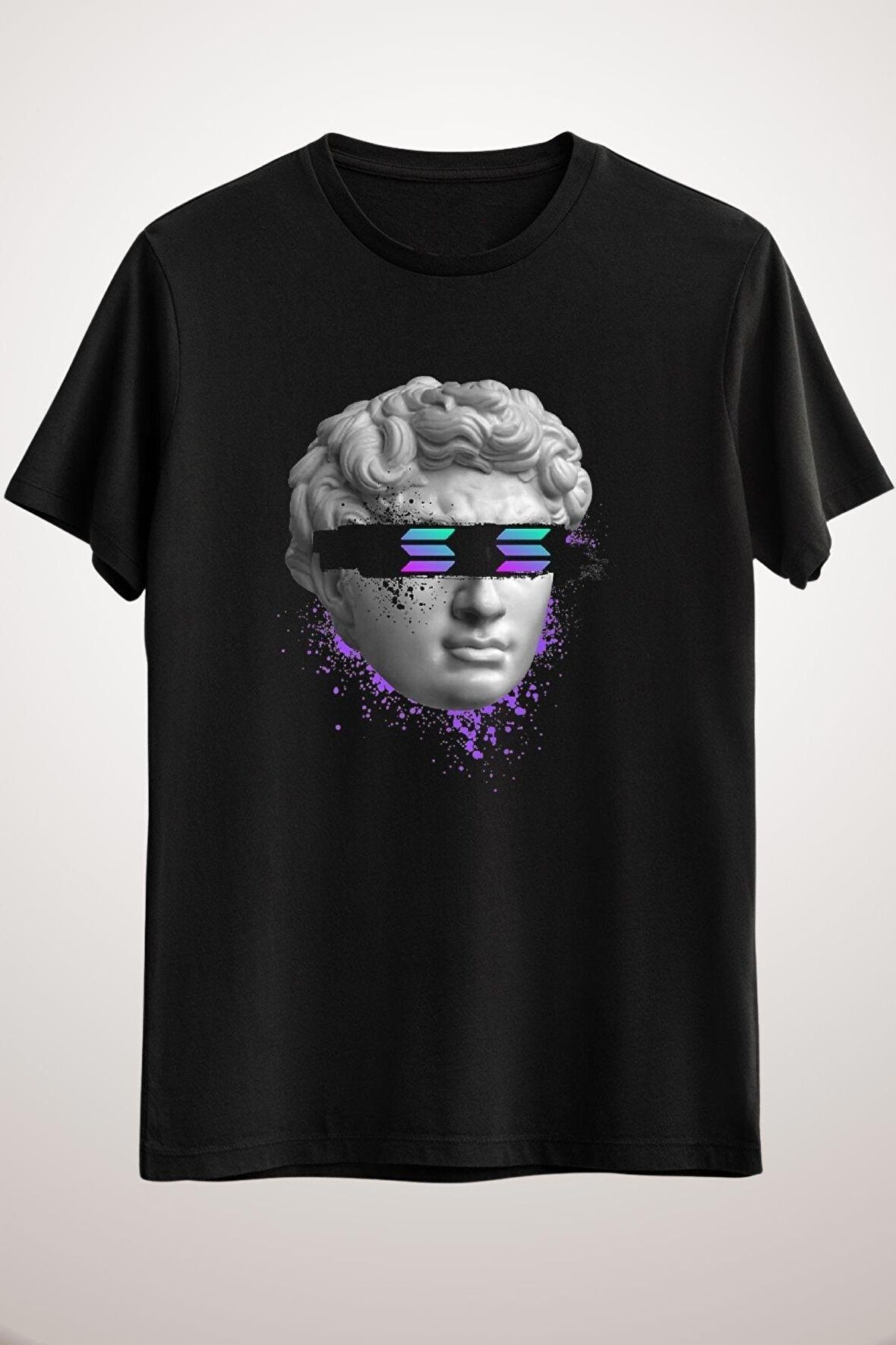 Unisex Siyah Solana Sol Blind Statue Crypto Modern Art Cryptocurrency Essential T-shirt