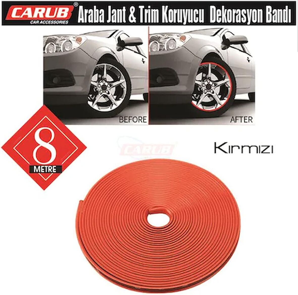 Carub Araba Jant Fitili Lastik Jant Trim Bandı 8 Metre KIRMIZI