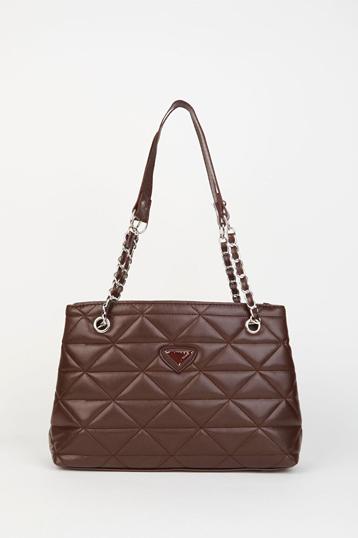 Acı Kahve Kapitone 3 Bölme Fermuar Kapama Zincir Askılı Astarlı El Kol Ve Omuz Çantası