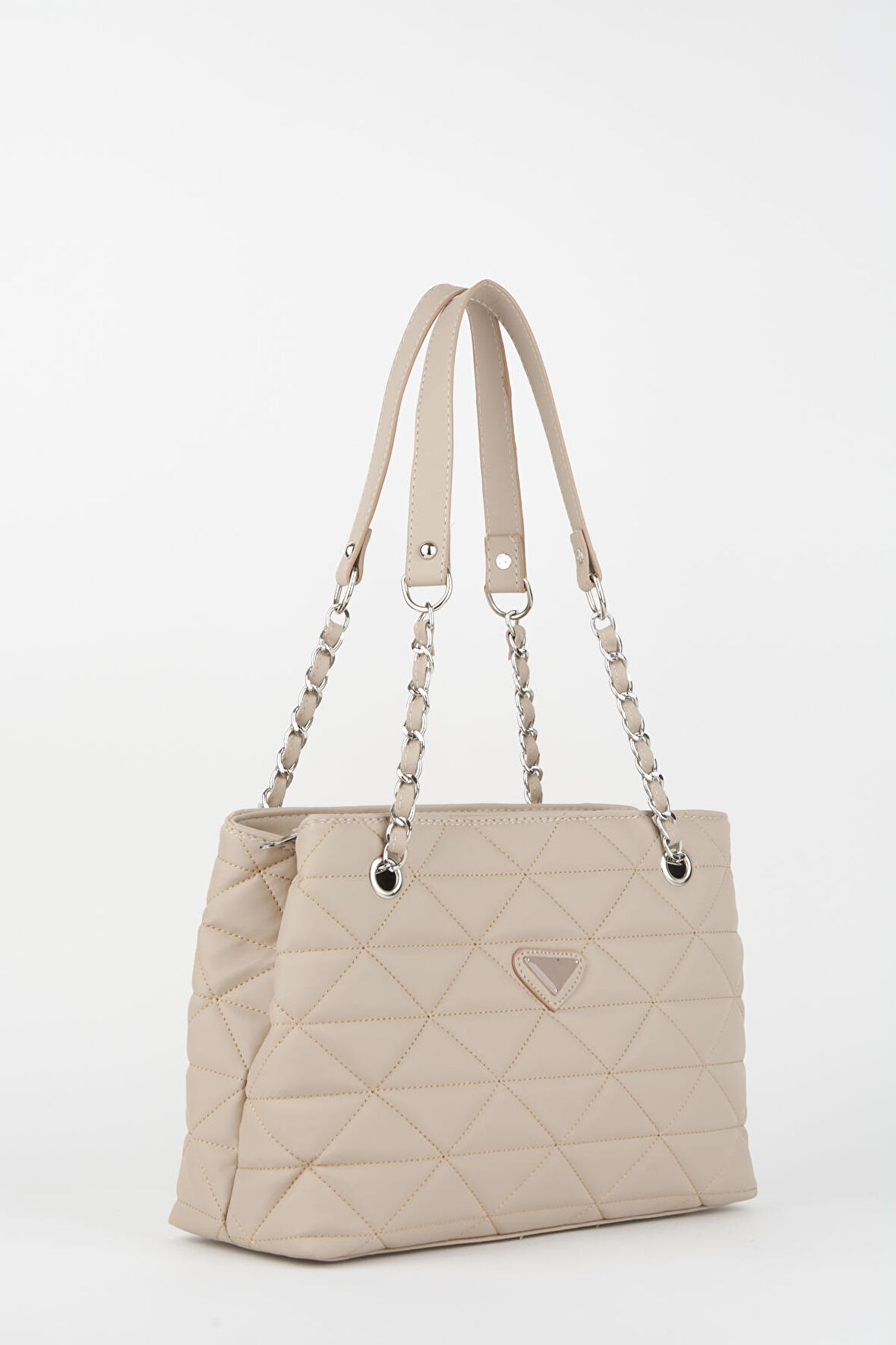 Saten Vizon Kapitone 3 Bölme Fermuar Kapama Zincir Askılı Astarlı El Kol Ve Omuz Çantası