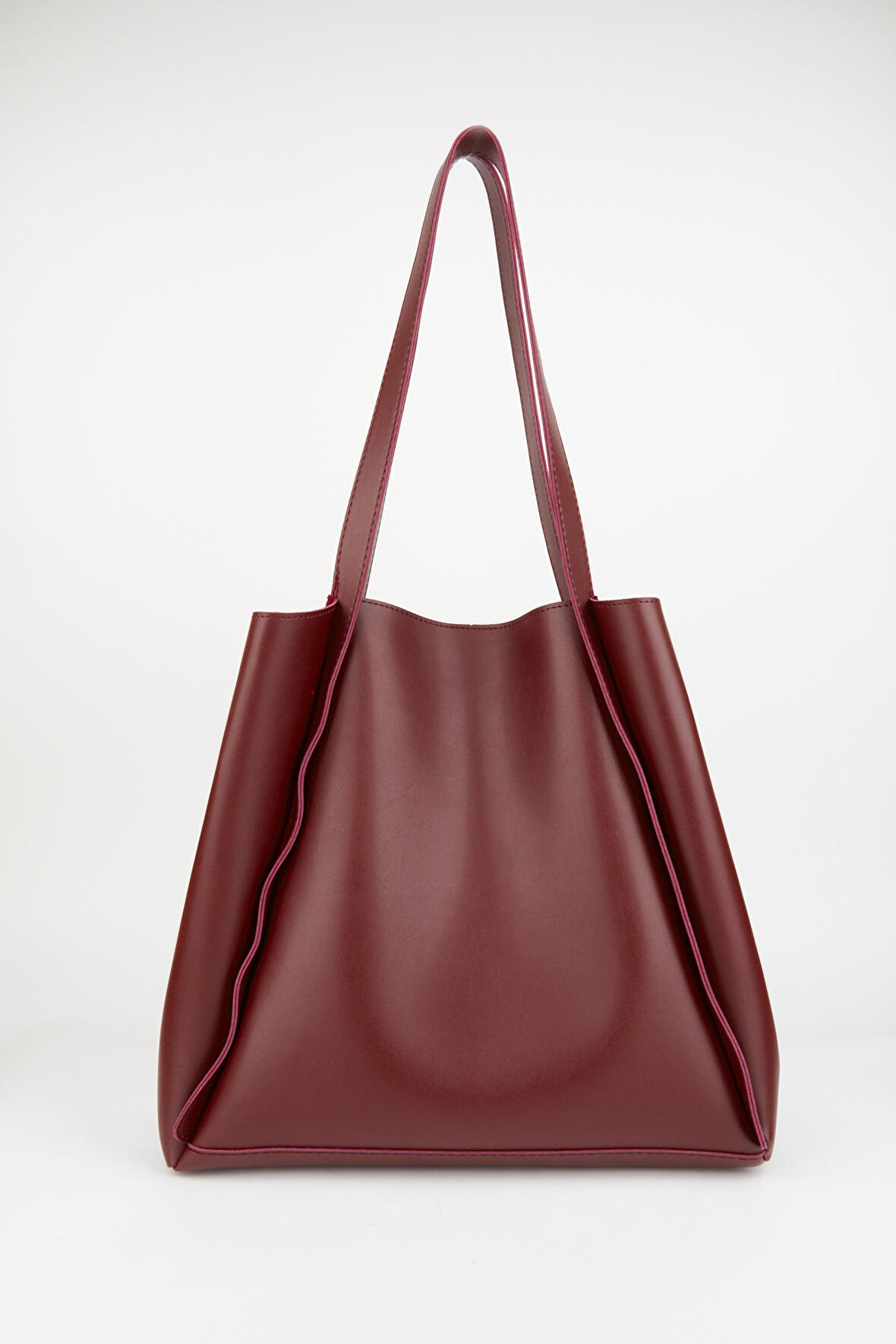 Kadın Bordo Yavrulu Katlanabilir İçi Süet Yumuşak Deri Büyük Boy Shopper Çanta