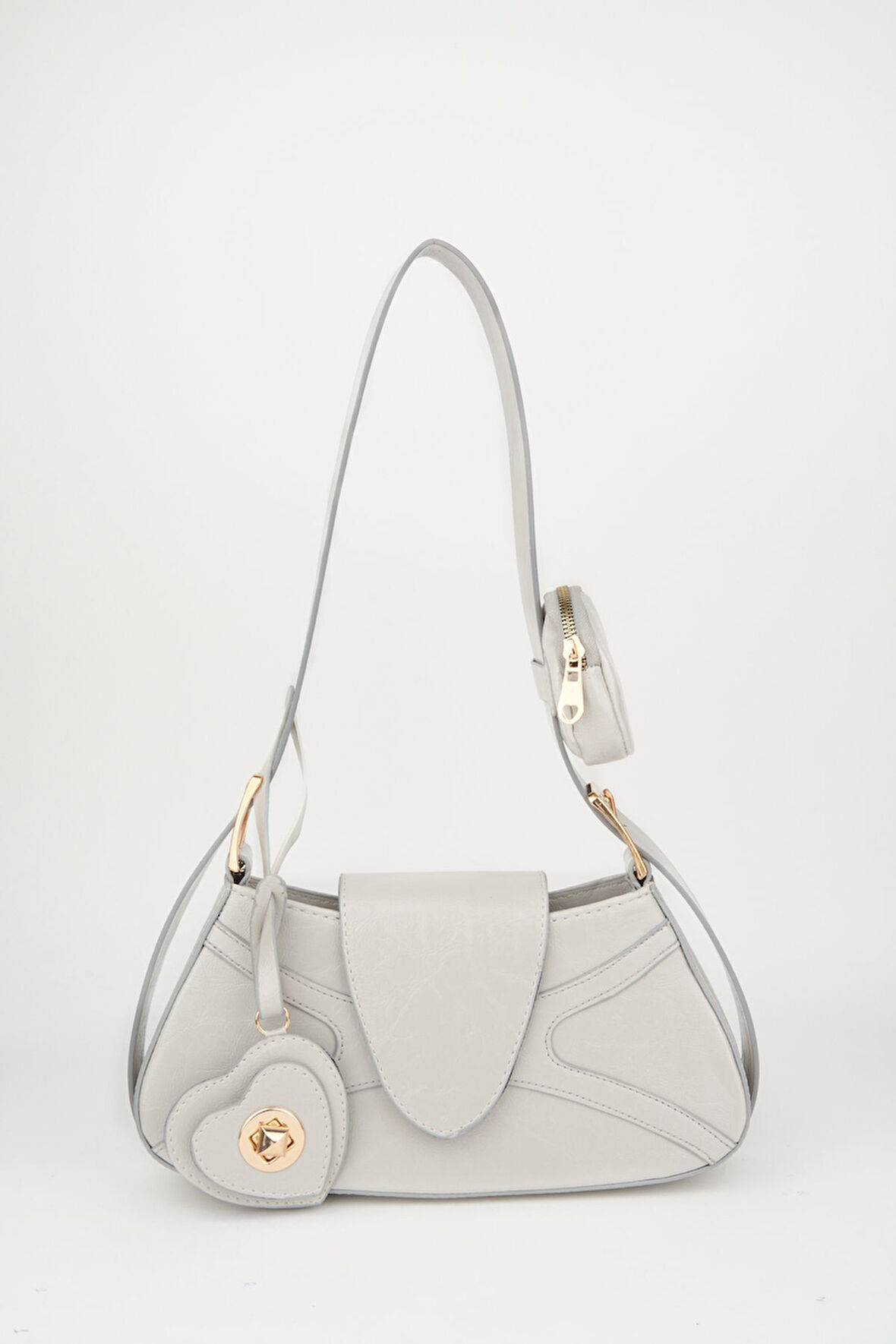 Kadın Lotus Açık Gri Baget Cüzdan Tasarım Suni Deri Çıt Çıt Kapama El Ve Omuz Çantası