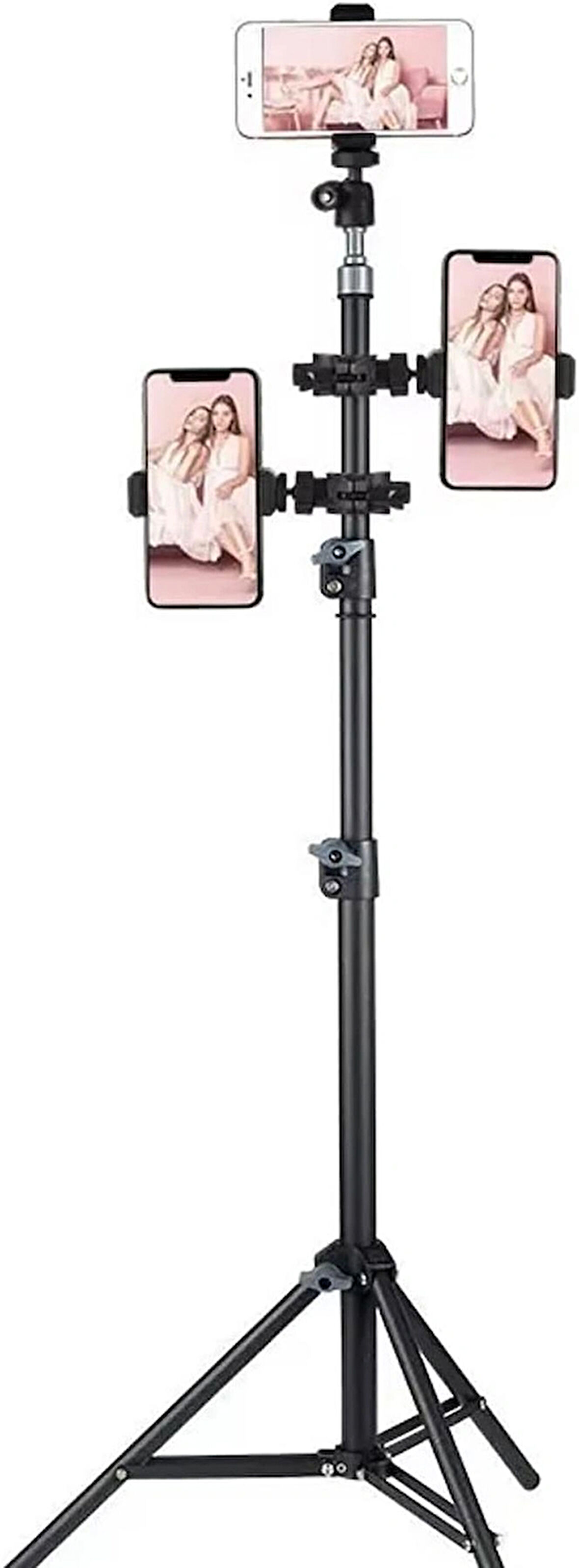 Microcase 3 Telefon Başlıklı 2.1 Metre Uzayabilen Yükseklik ve Açı Ayarlı Youtuber & Influencer Çekim Tripodu Standı SİYAH AL5035