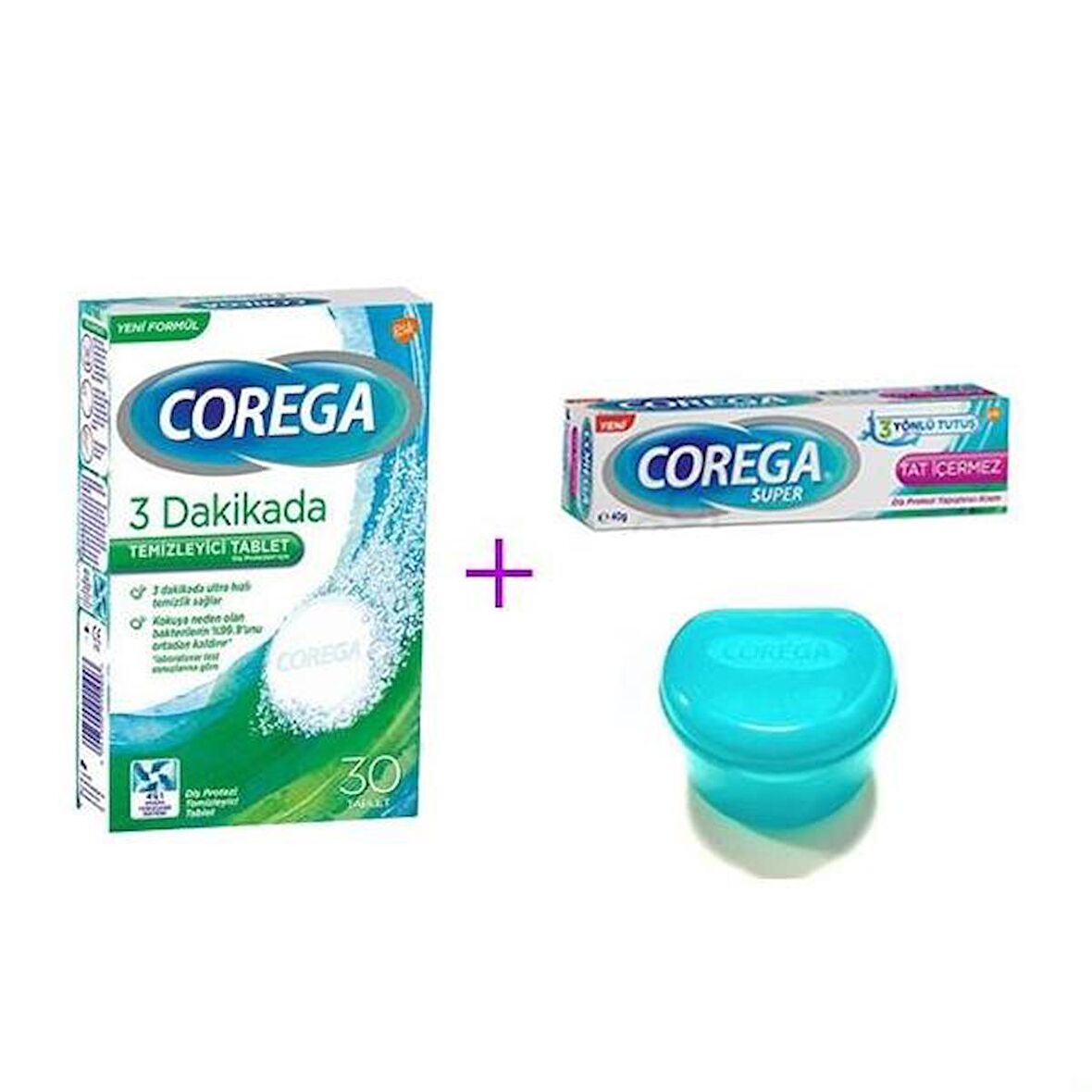 Corega Temizleyici + Protez Yapıştırıcı (Tatsız) + Hediyeli Set 