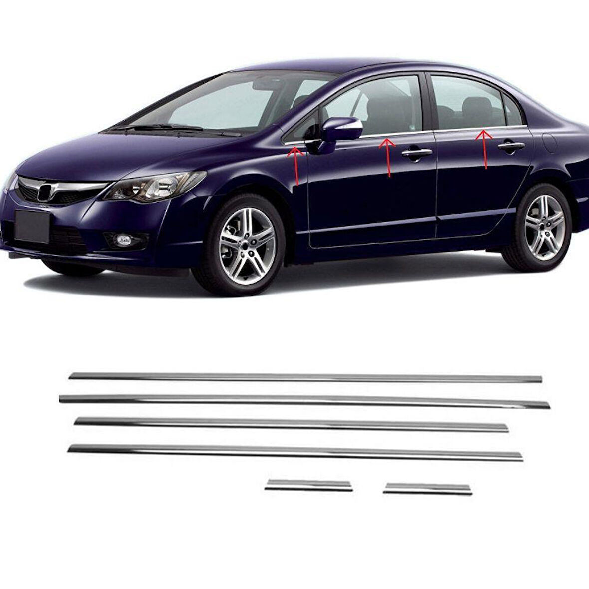 Honda Civic FD6 Uyumlu Krom Cam Çıtası 2006-2011 (6 Parça)