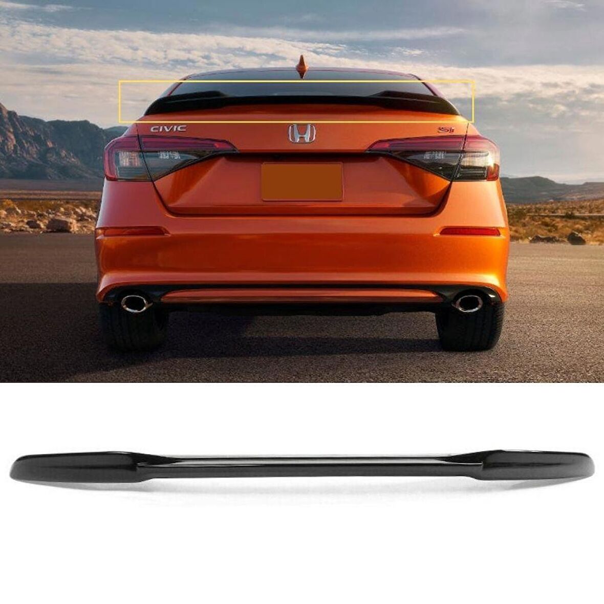 Honda Civic Uyumlu Bagaj Üstü RS Spoiler Piano Black 2022-