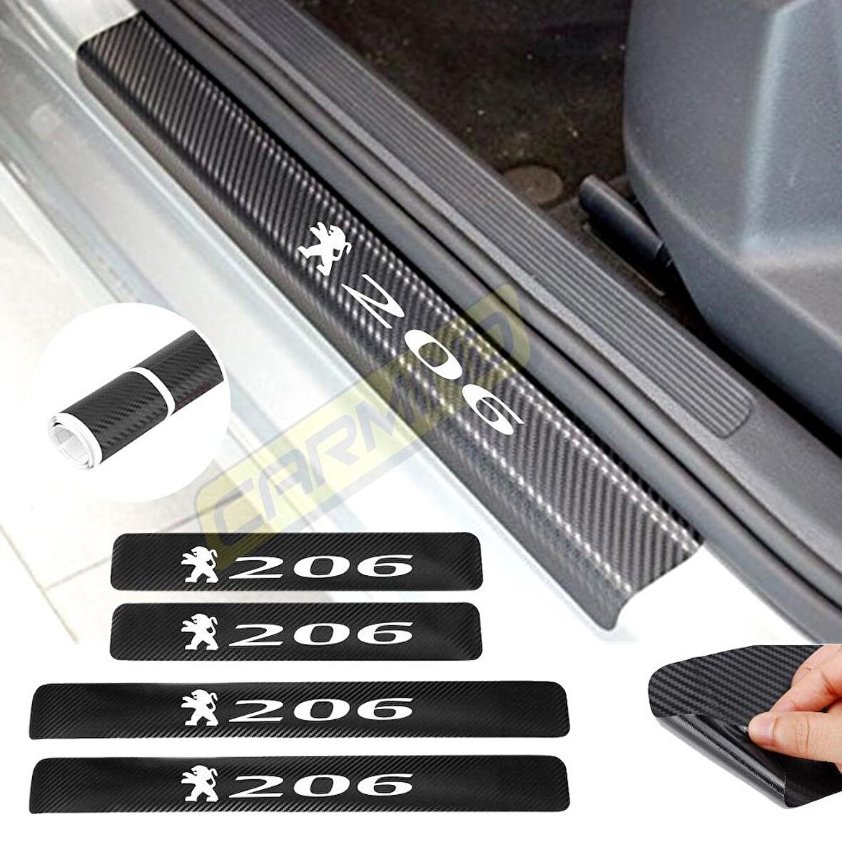 Peugeot 206 Karbon Kapı Eşiği Oto Sticker 4 Adet