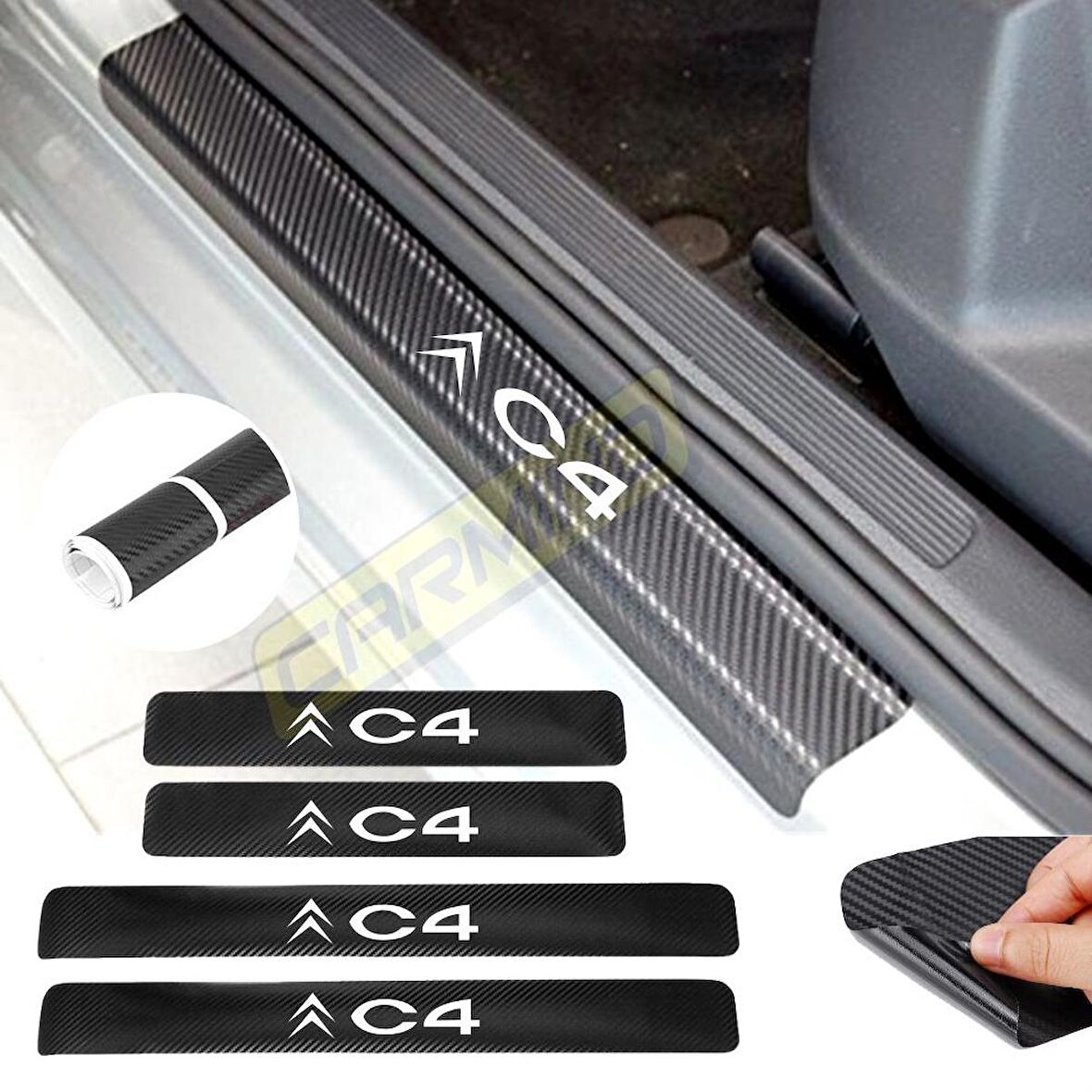 Citroen C4 Karbon Kapı Eşiği Oto Sticker 4 Adet