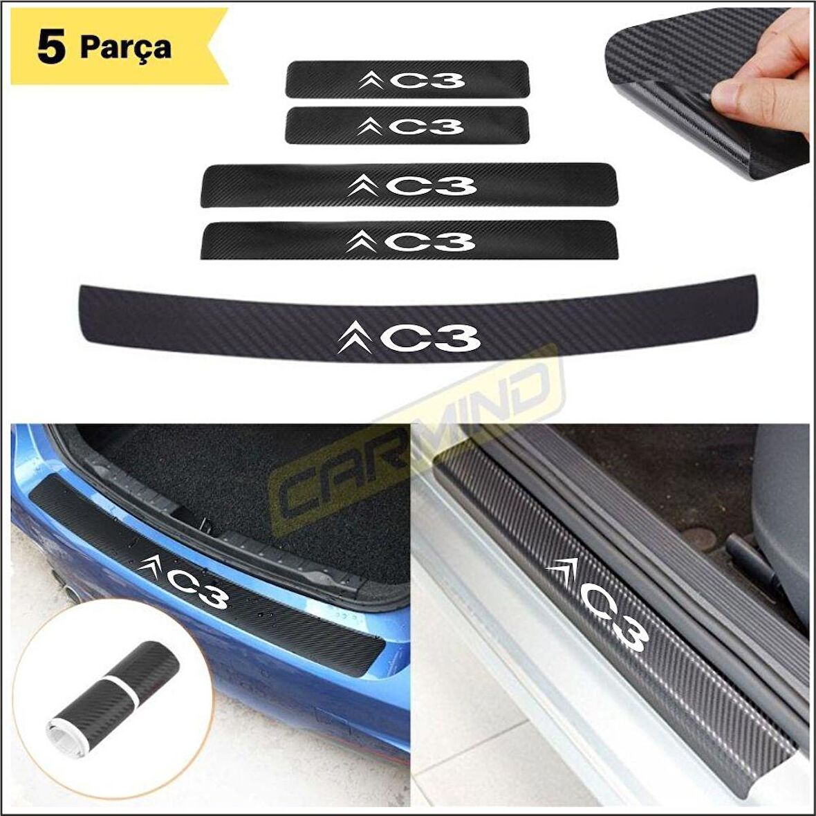 Citroen C3 Bagaj ve Kapı Eşiği Karbon Sticker Set