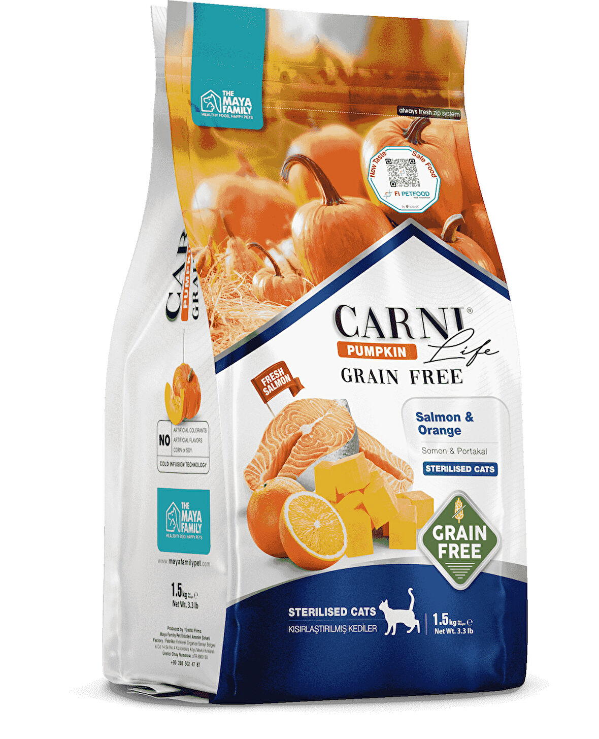 PETLOVEBUTİK PUMPKIN TAHILSIZ SOMON & PORTAKAL 1.5KG KISIRLAŞTIRILMIŞ KEDİ MAMASI