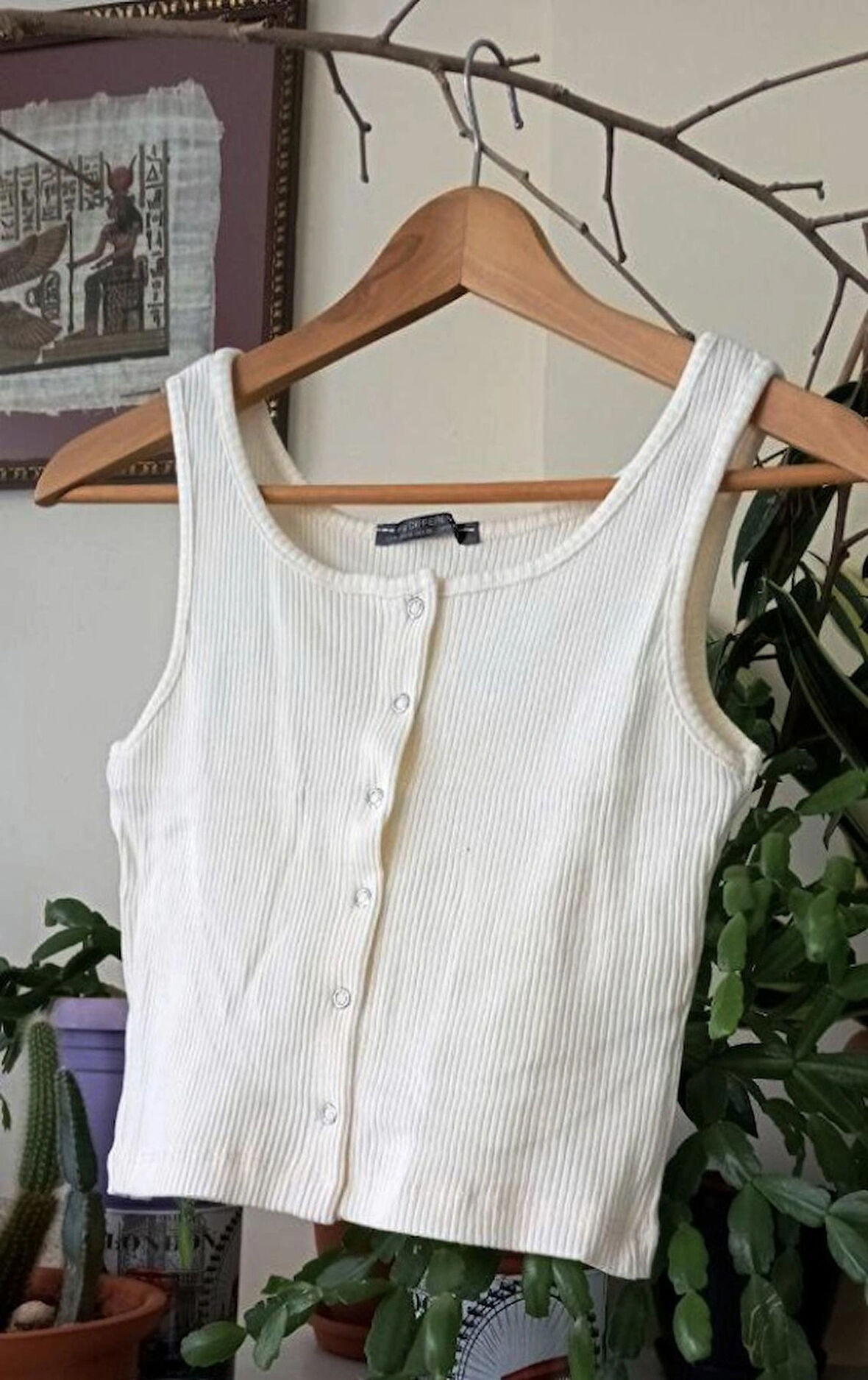 Kadın Çıtçıt Kapamalı Esnek Süper Crop Halter Yaka Fitilli Örme Bluz