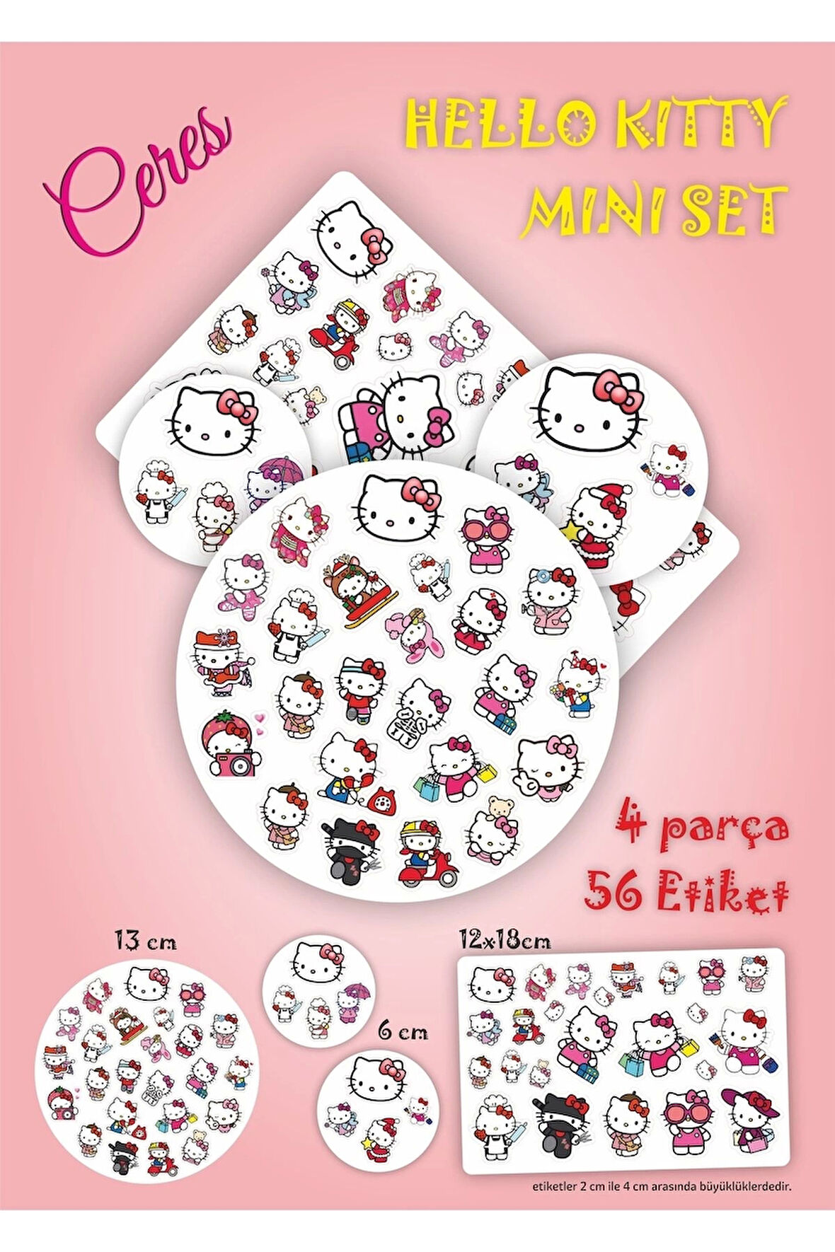 Mini Sanrio Hello Kitty Sticker Seti 4 Parça 56 Adet Etiket