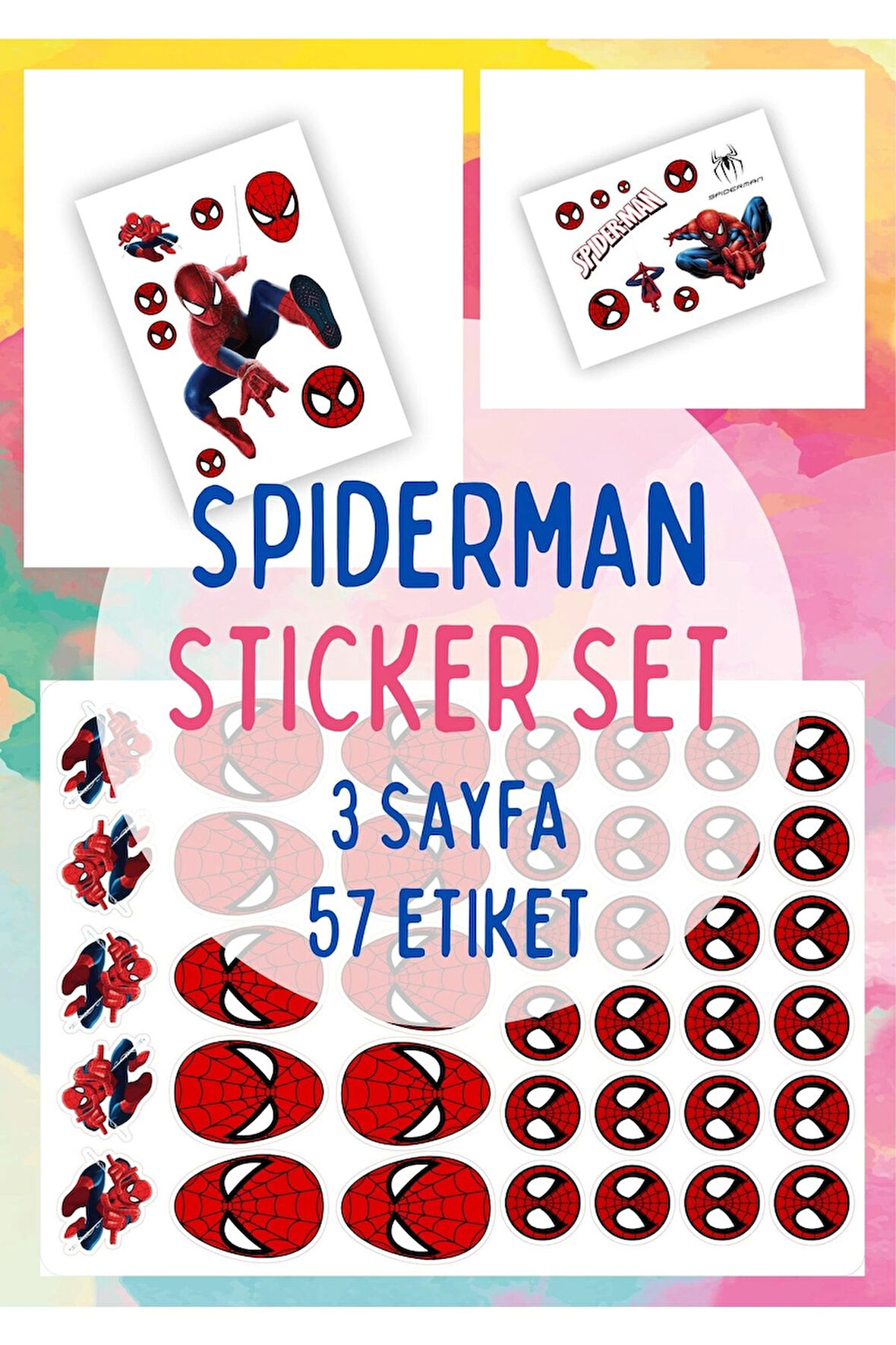 Spiderman Sticker Set - 13x18cm Tek Sayfa 9x13cö 2 Sayfa Toplam 57 Adet Etiket