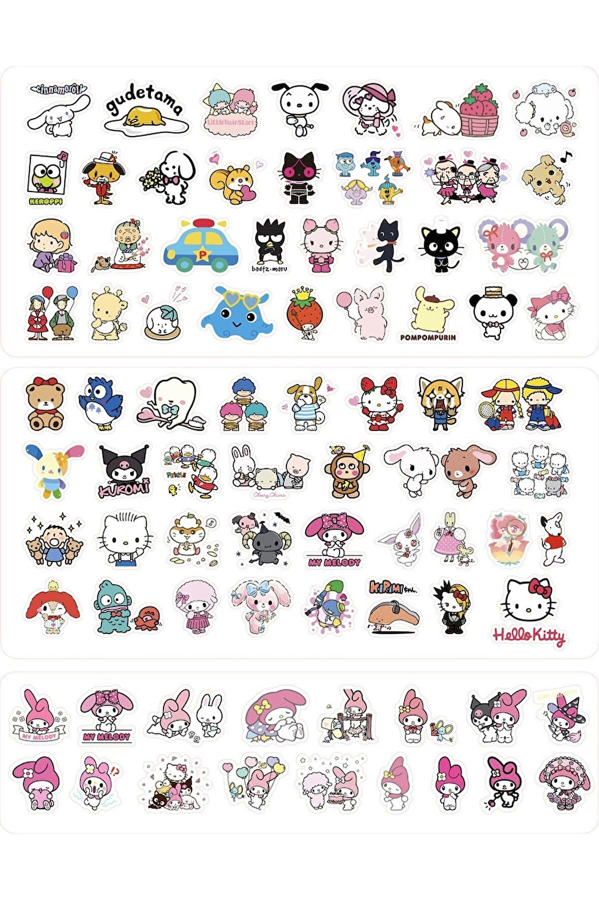 Sanrio Kuromi Hello Kitty My Melody Sticker Etiket Set 3 Sayfa 81 Adet Etiket