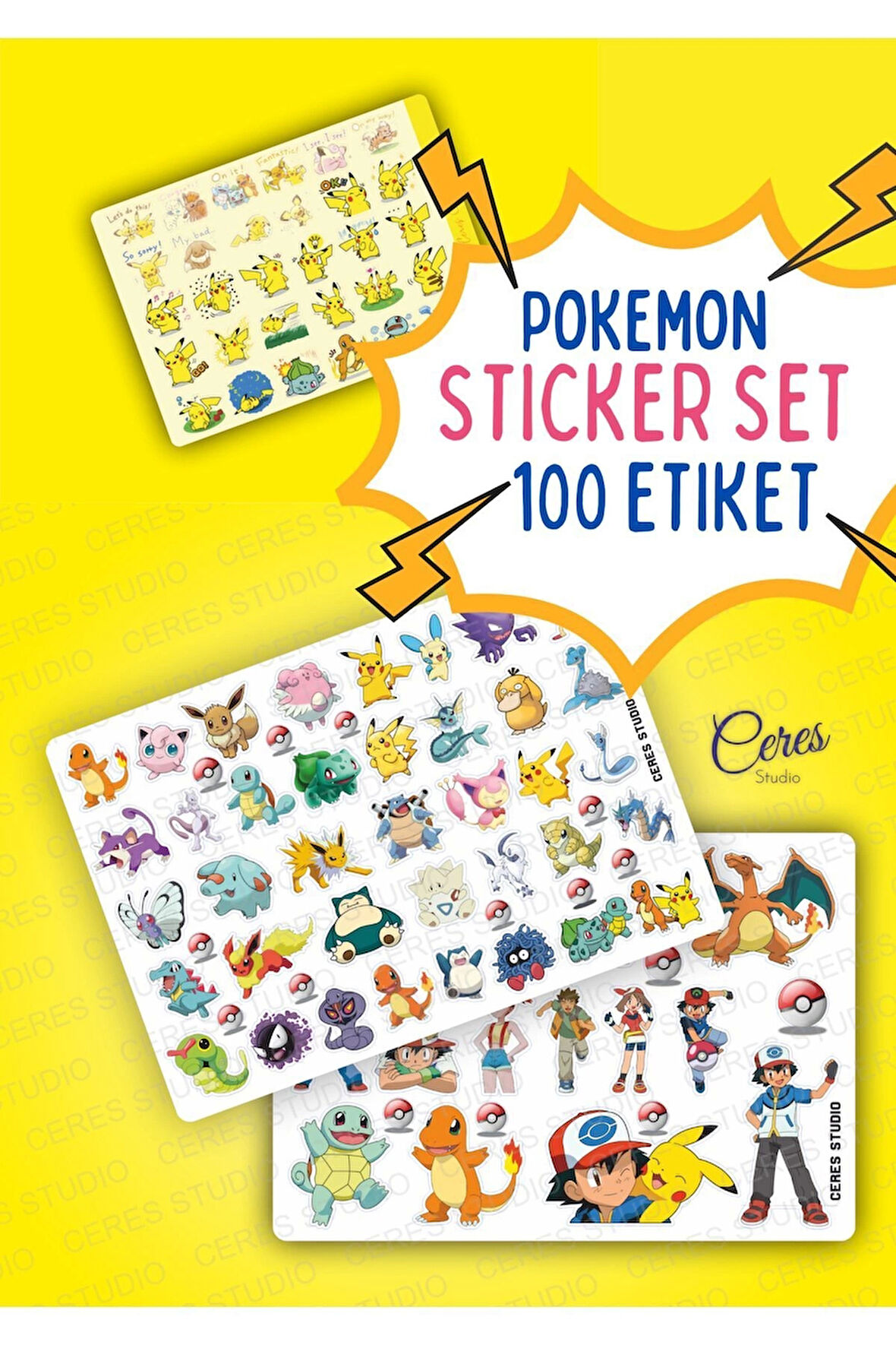 Pokemon Sticker Set - 3 Sayfa 100 Etiket