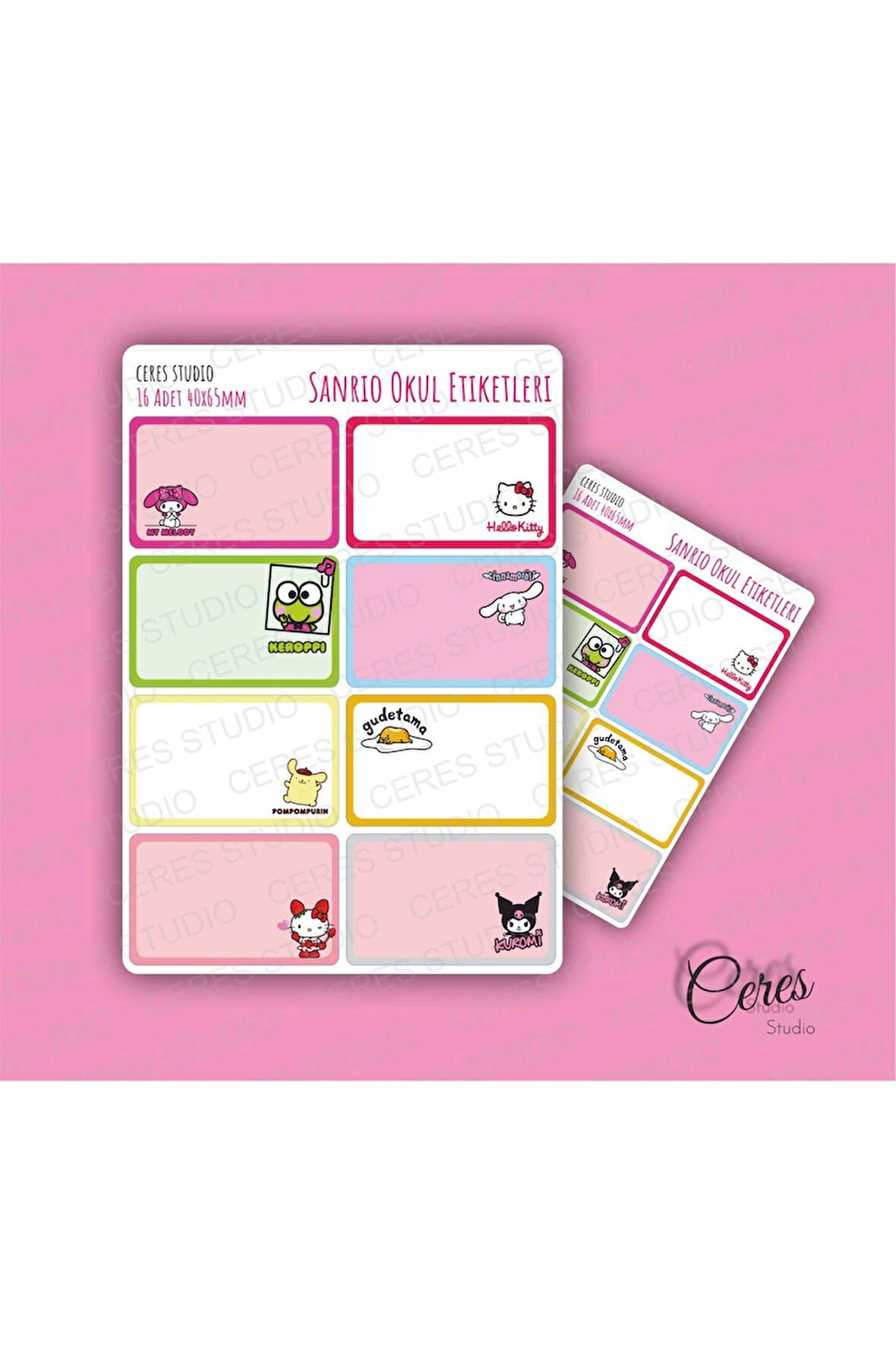 Sanrio Hello Kitty Kuromi Okul Etiketi 16 Adet 40x65mm Etiket
