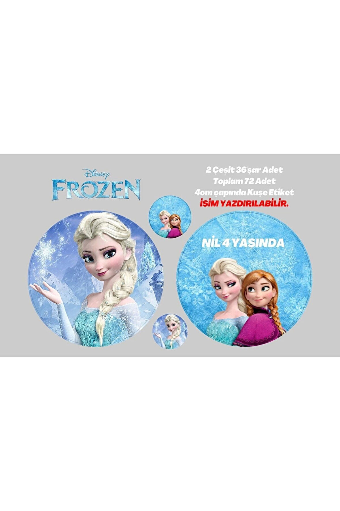 Elsa Etiket 2 Çeşit Toplam 96 Adet 4cm - Kişiselleştirilebilir - Organizasyon Için Uygundur.