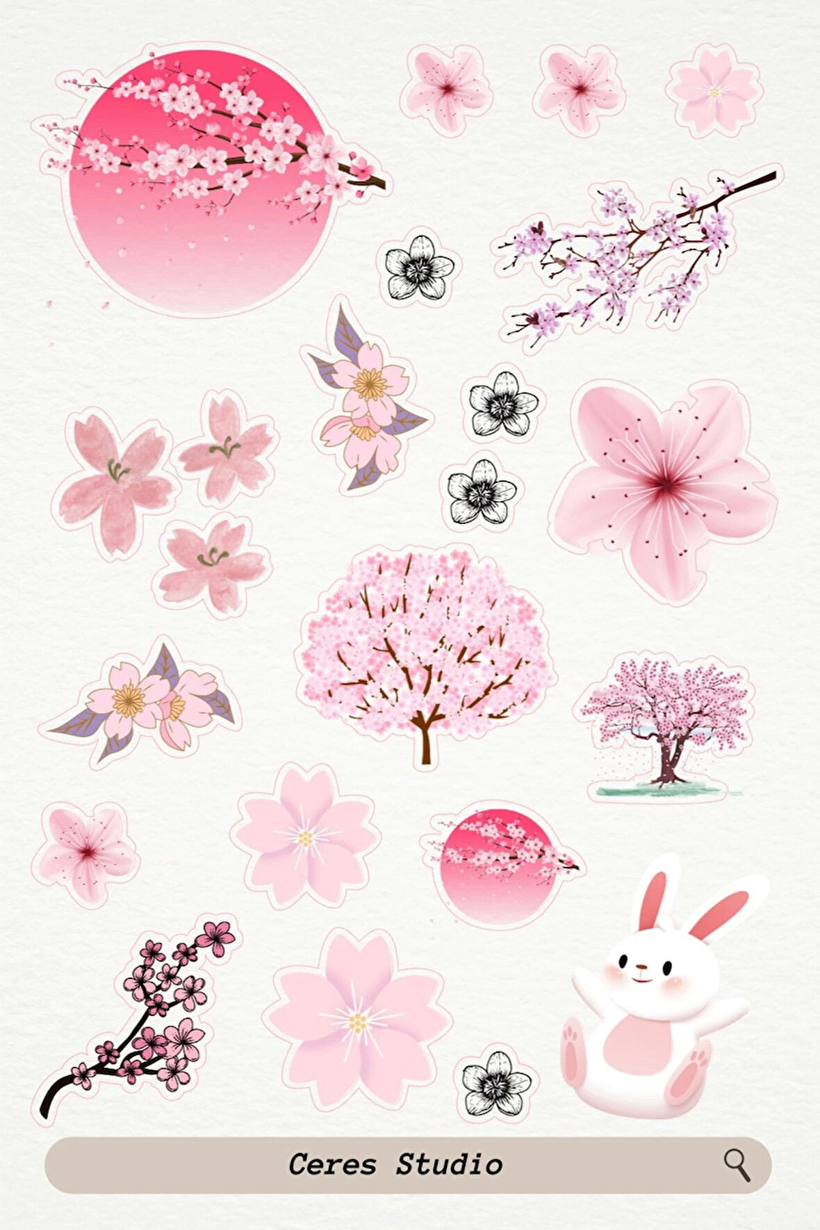 Sakura Pembe Tema Sticker Etiket 4 Sayfa 87 Adet Etiket - Pembe